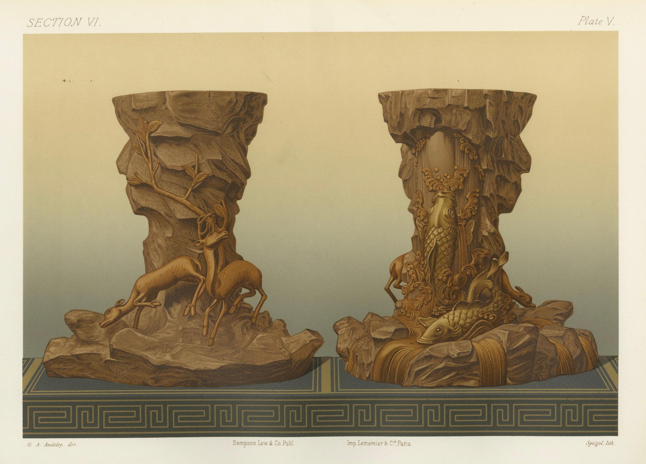 Papier The Ornamental Pedestal Designs with Nature Motifs - Art japonais par Audsley, 1884 en vente