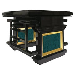 Cassapanca ornamentale in legno d'ebano e di uccello, foglia d'oro 24 carati, Avant Garde