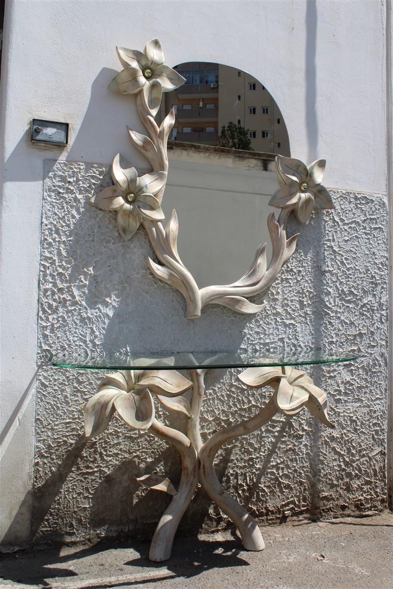 Ornamental Rare Flowers Console Whit Mirror Italian Design Tommaso Barbi Style 12