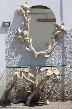Ornamental Rare Flowers Console Whit Mirror Italian Design Tommaso Barbi Style