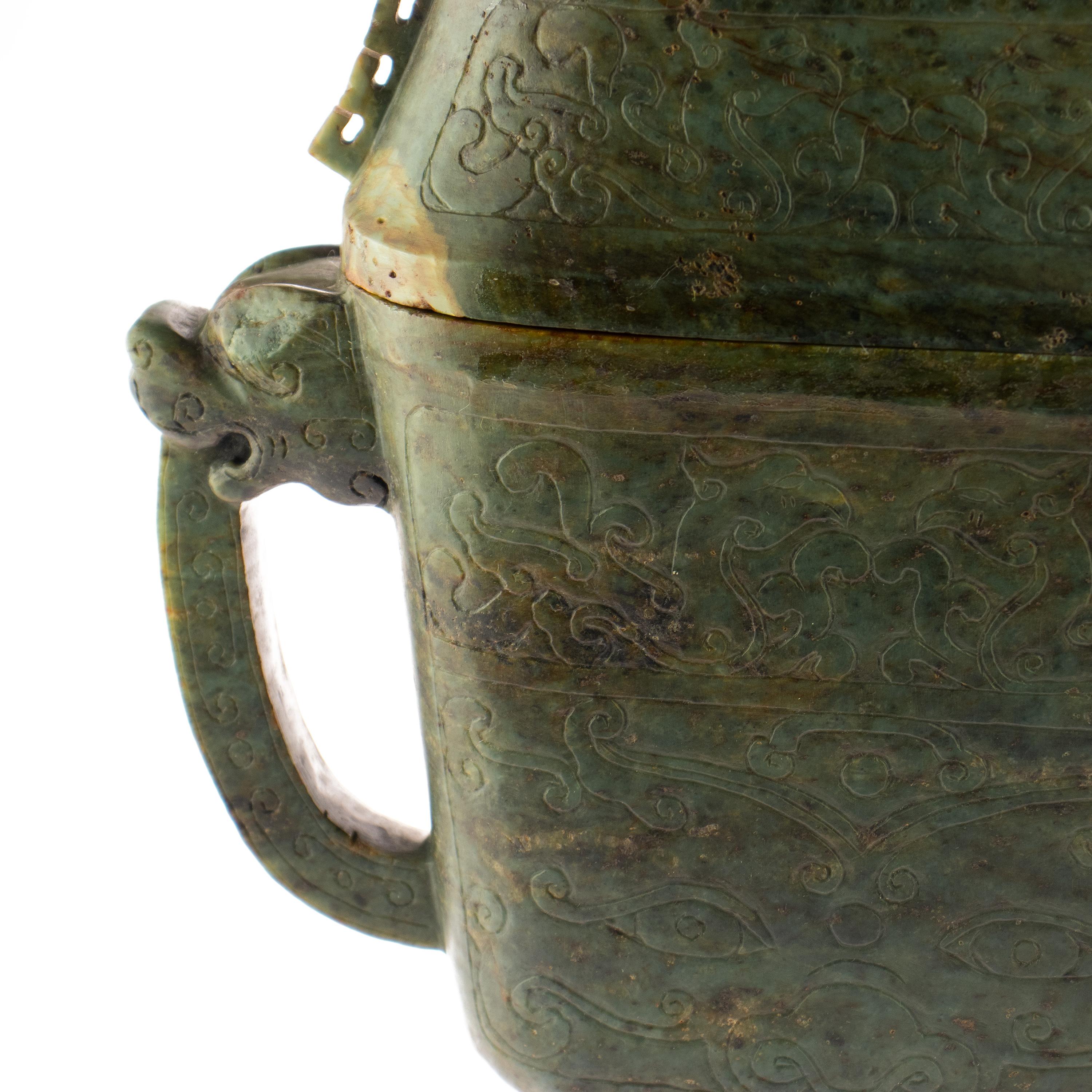 Bronze Ornamental Vase Precious Canadian Jade Carved Oriental mythological Animal Vase For Sale