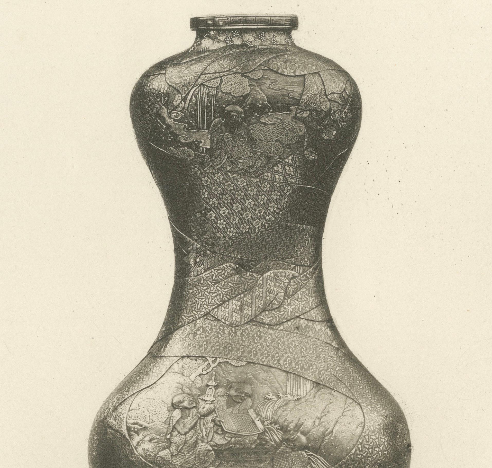 The Ornamental Vases with Narrative - Heliograph aus Audsley's Japanese Art, 1884 (Spätes 19. Jahrhundert) im Angebot