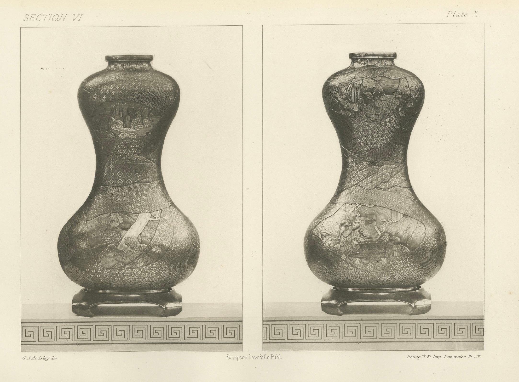 The Ornamental Vases with Narrative - Heliograph aus Audsley's Japanese Art, 1884 im Angebot 1