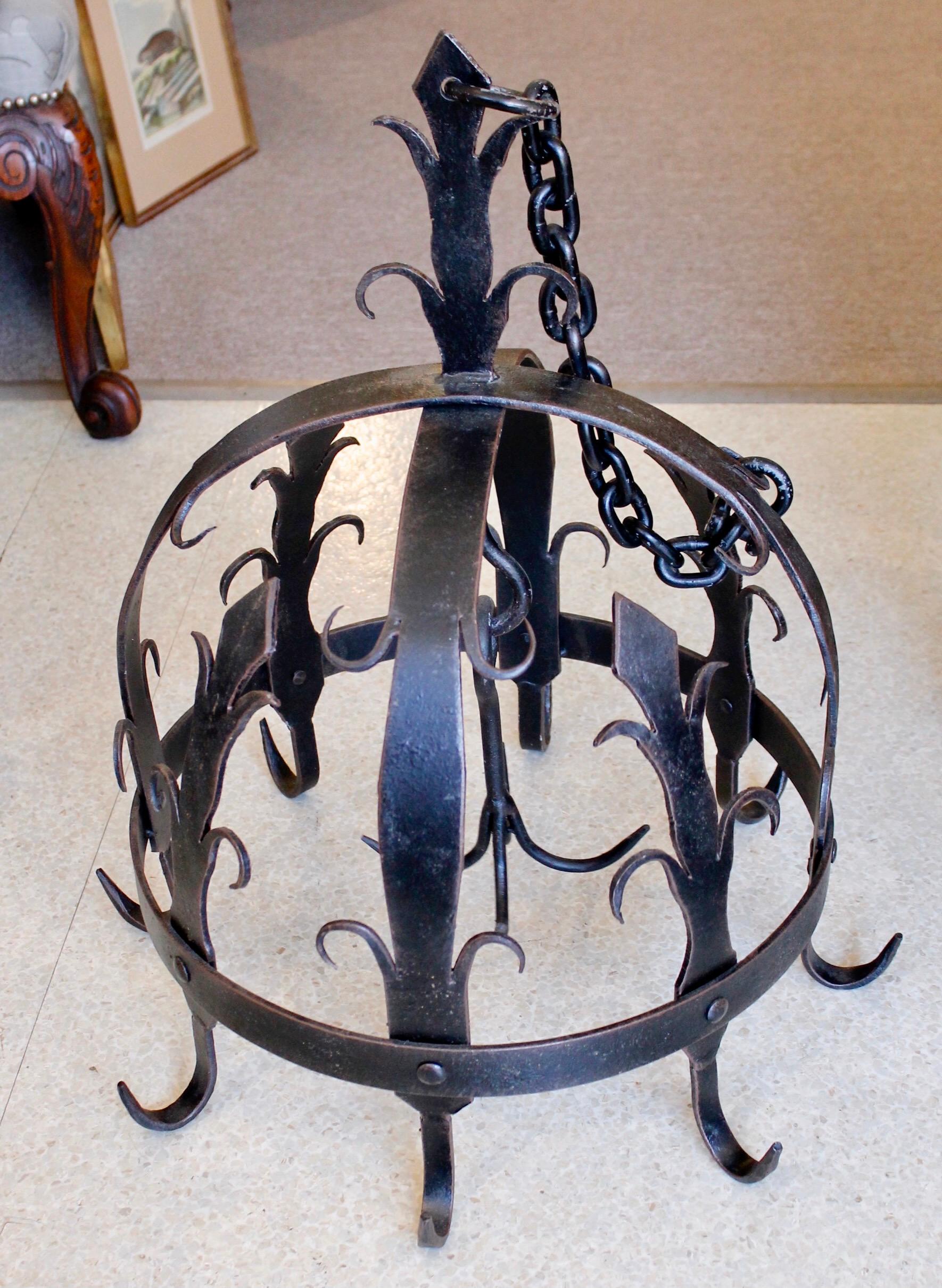 Baroque Ornamental Wrought Iron Pot Rack Or Herb Drying Rack For Sale