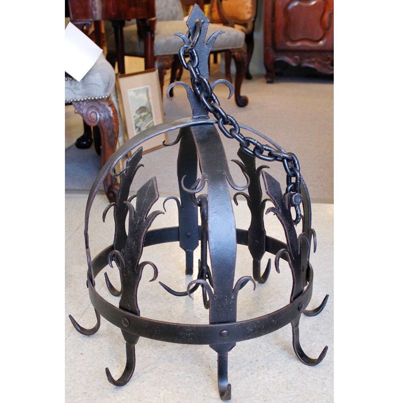 Baroque Ornamental Wrought Iron Pot Rack Or Herb Drying Rack For Sale