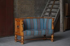 Ornamented Oak Sofa with Original Upholstery, Nordic Classicism, Sweden, 1930s