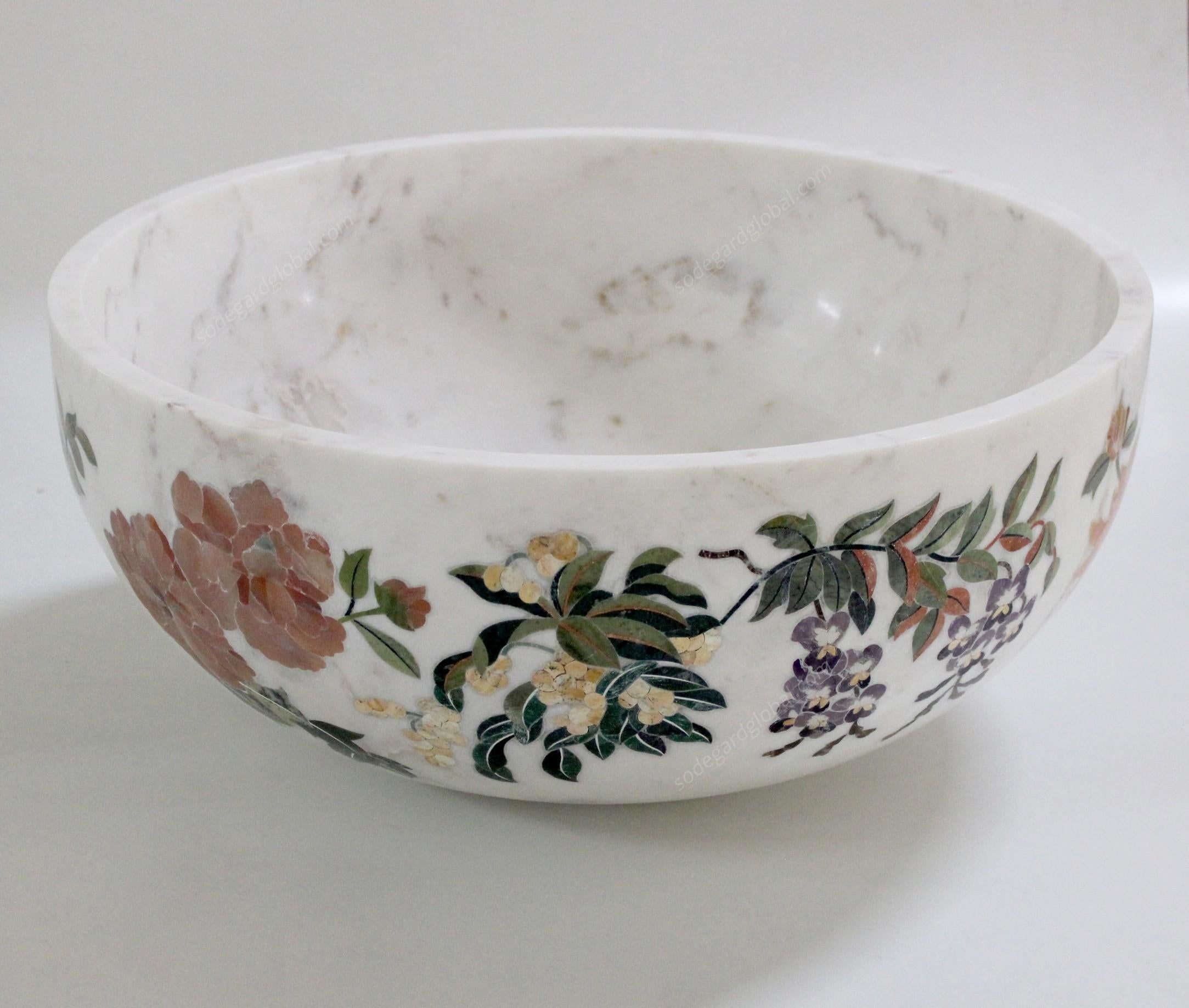 Handmade Ornamenti Bowl Inlay in White Marble by Stephanie Odegard For Sale 4