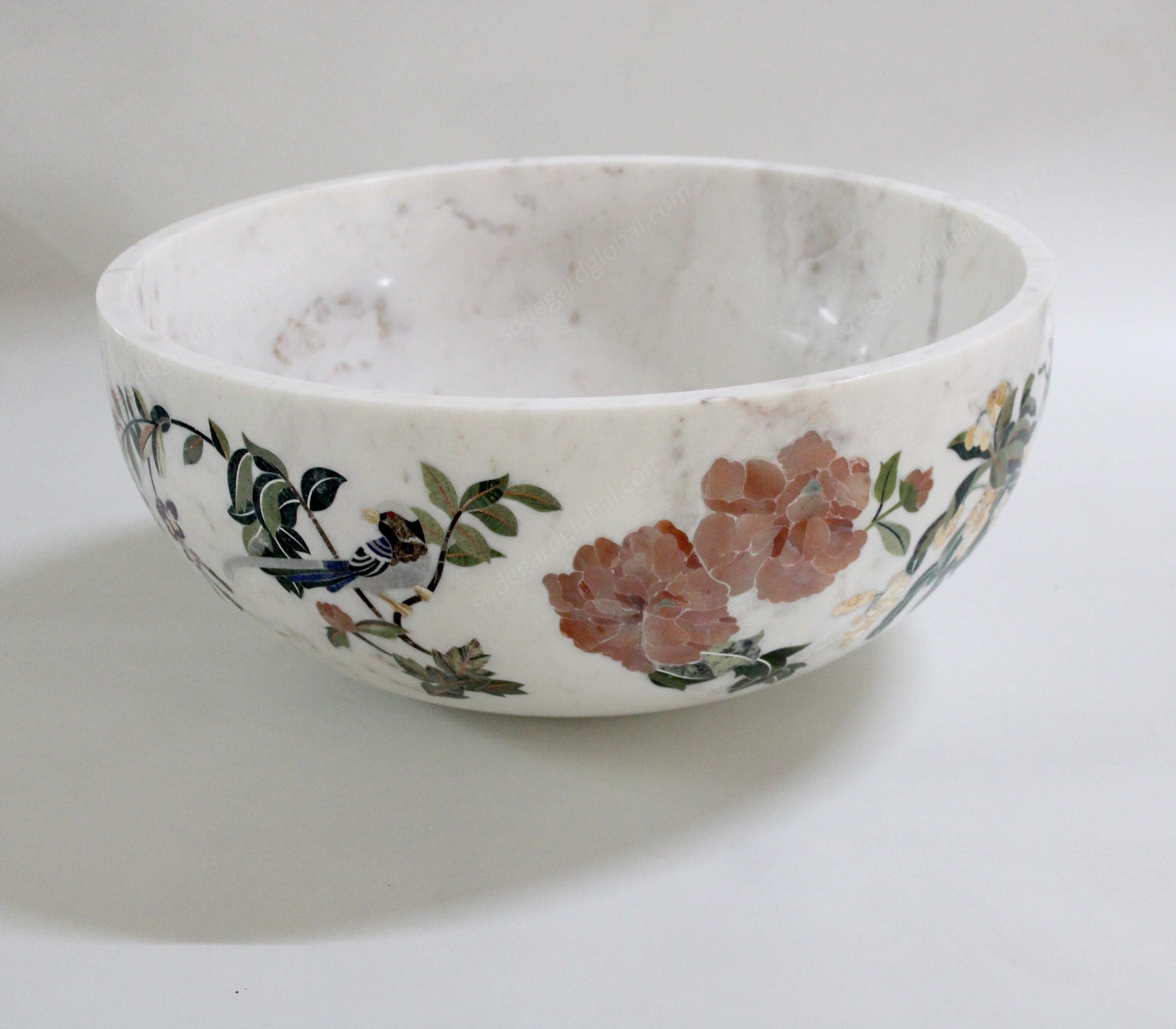 Handmade Ornamenti Bowl Inlay in White Marble by Stephanie Odegard For Sale 6