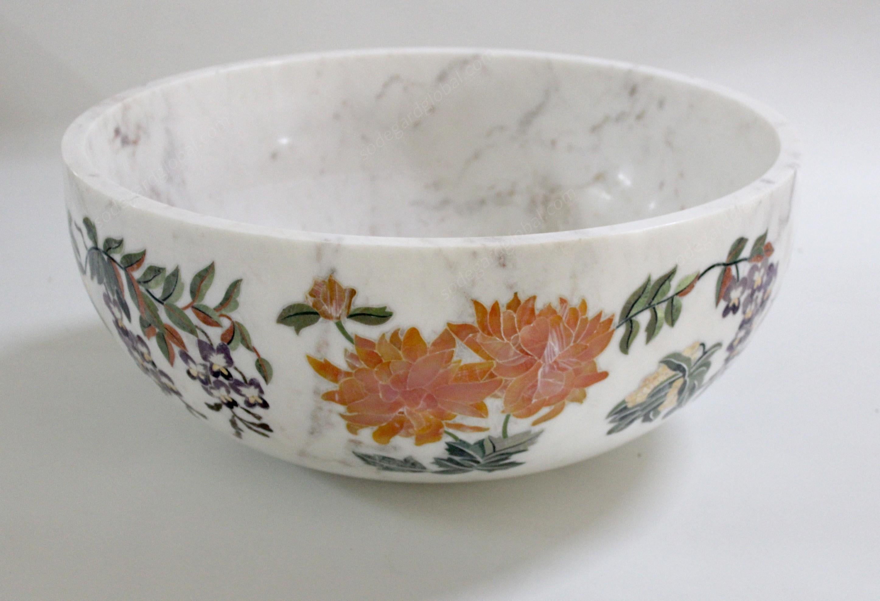 Handmade Ornamenti Bowl Inlay in White Marble by Stephanie Odegard For Sale 7