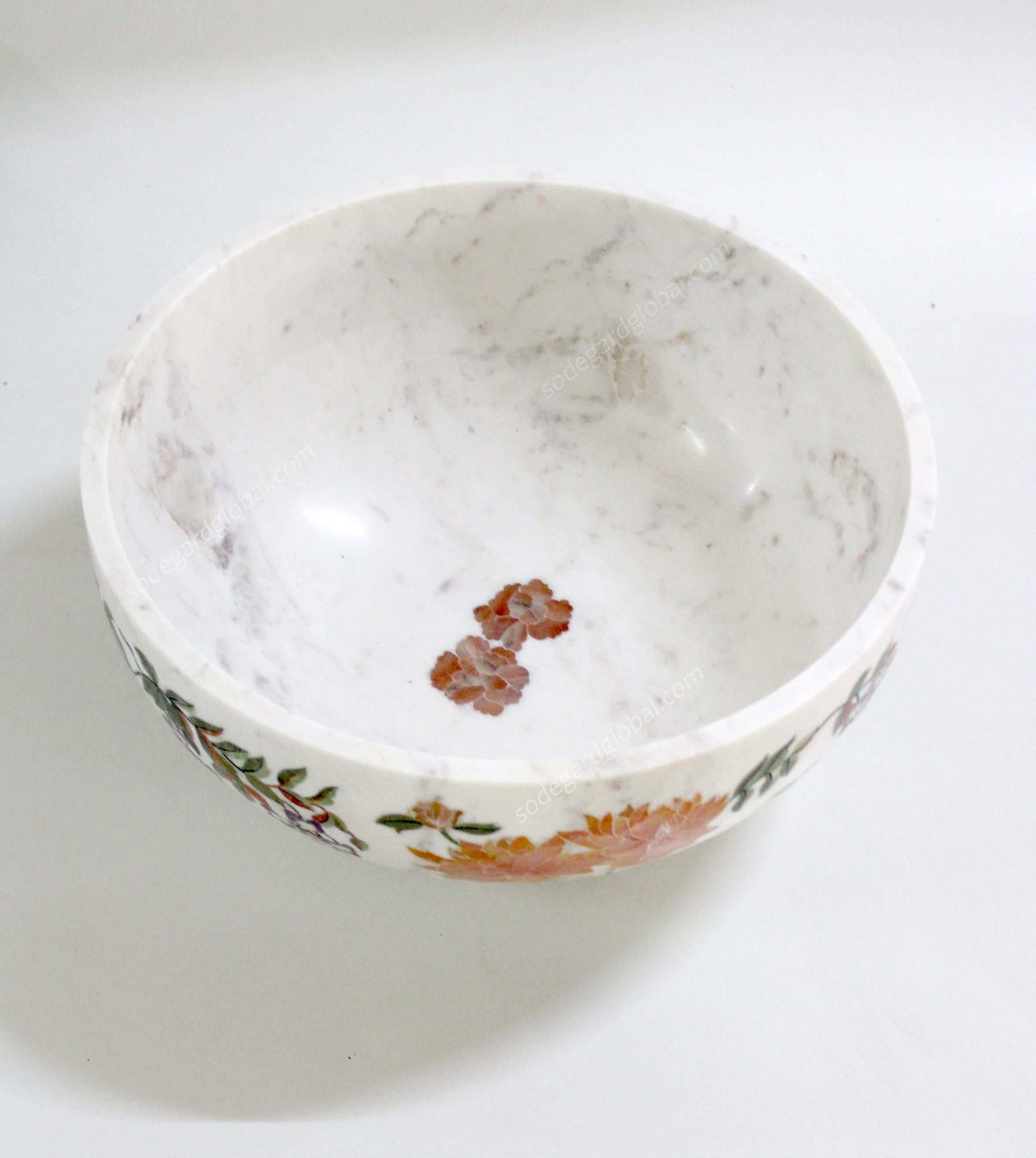Handmade Ornamenti Bowl Inlay in White Marble by Stephanie Odegard For Sale 8