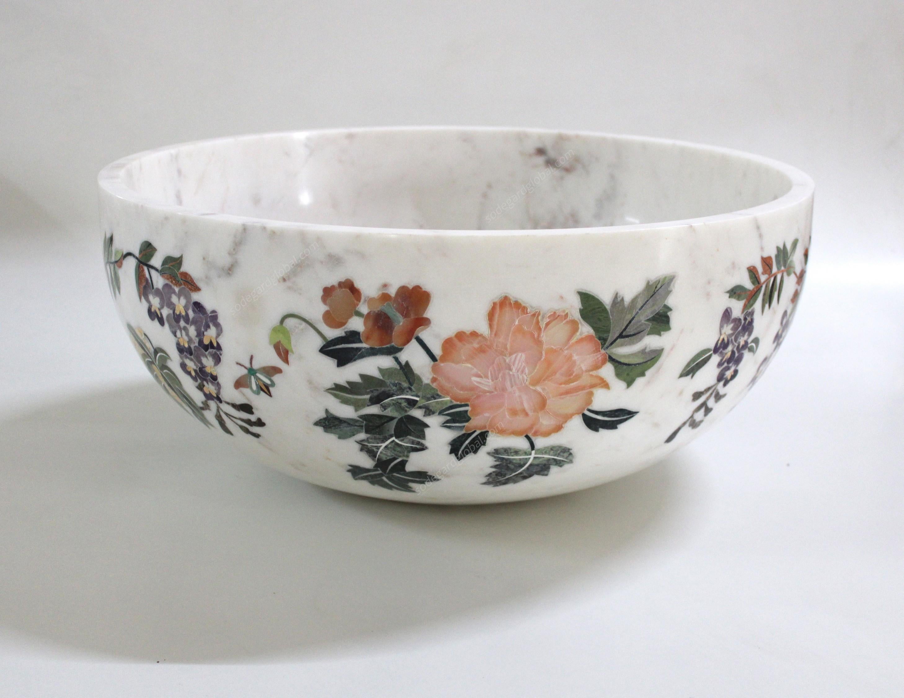 Contemporary Handmade Ornamenti Bowl Inlay in White Marble by Stephanie Odegard For Sale
