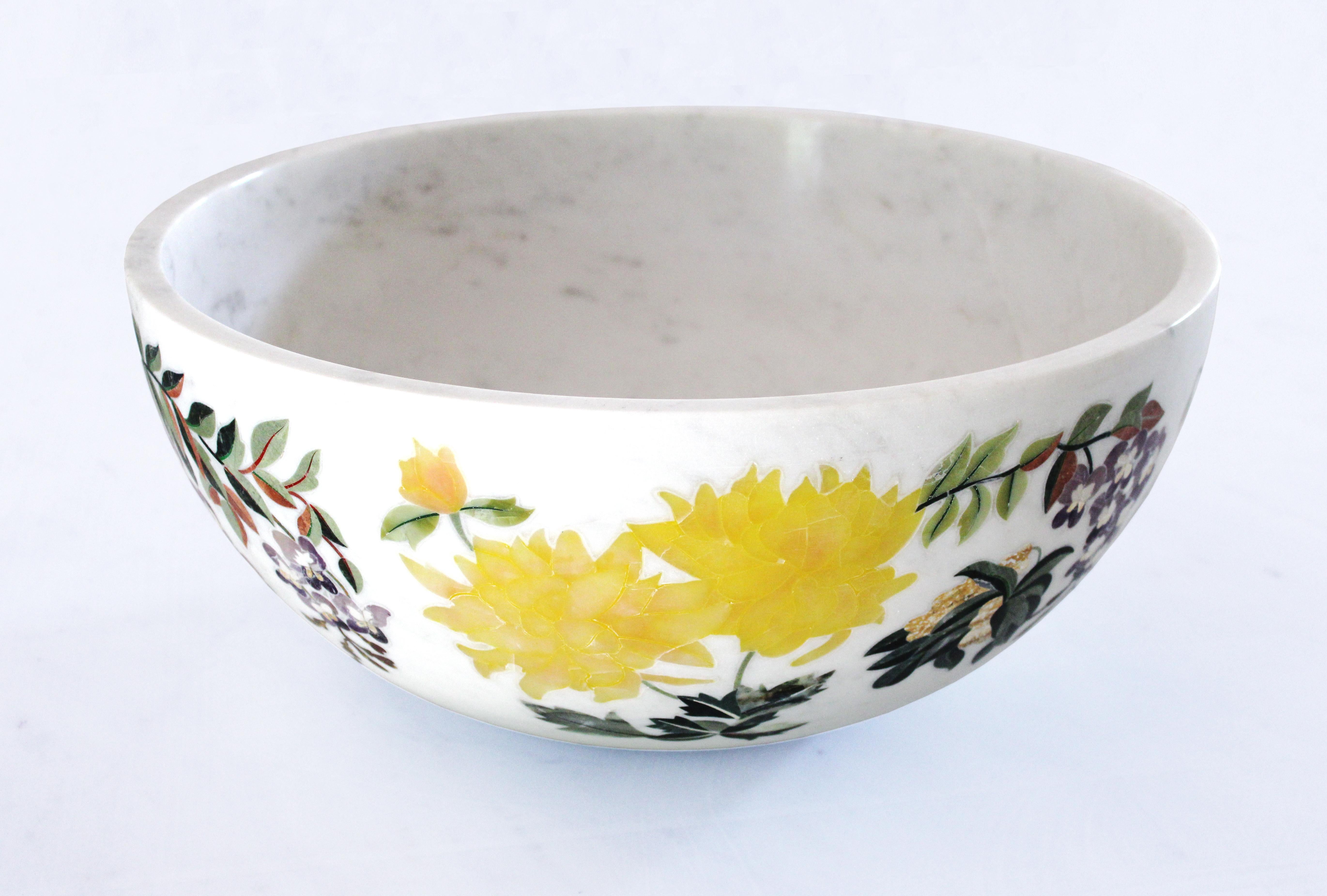 Handmade Ornamenti Bowl Inlay in White Marble by Stephanie Odegard For Sale 11