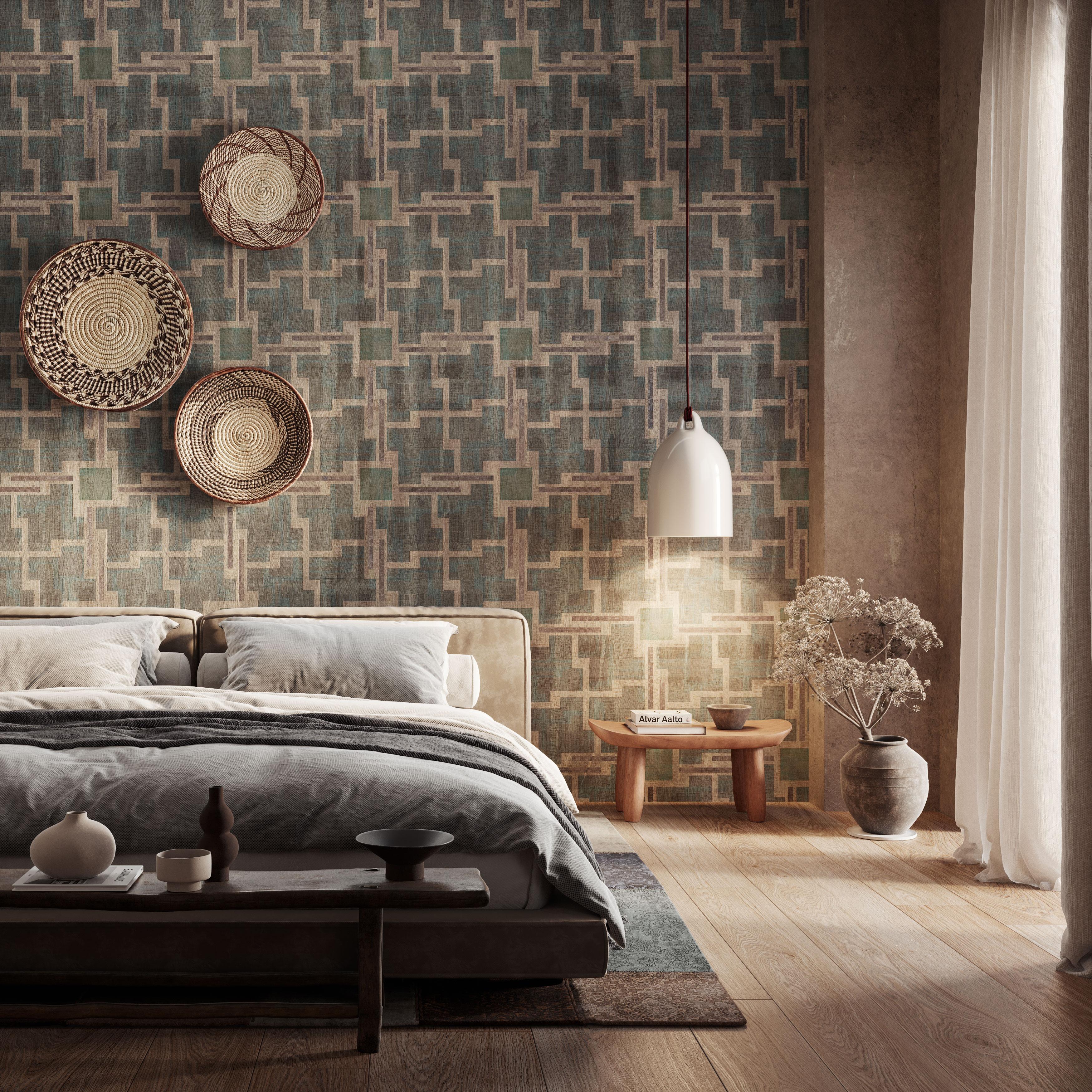 Italian Ornami Africa Geometric Tradition Vinyl Wallpaper Made in Italy Digital Printing For Sale