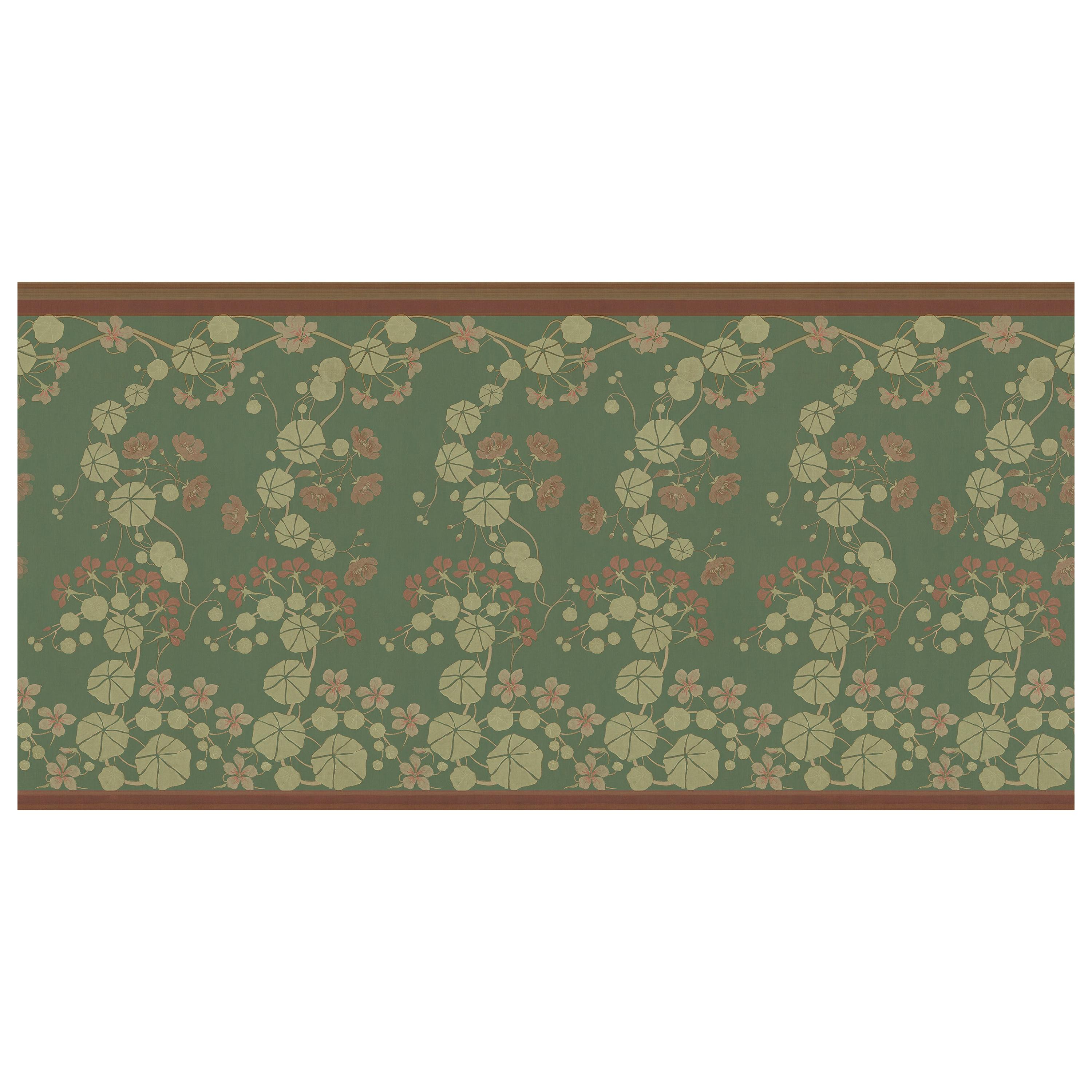 Ornami Art Nouveau Green Vinyl Wallpaper Made in Italy Digital Printing For Sale