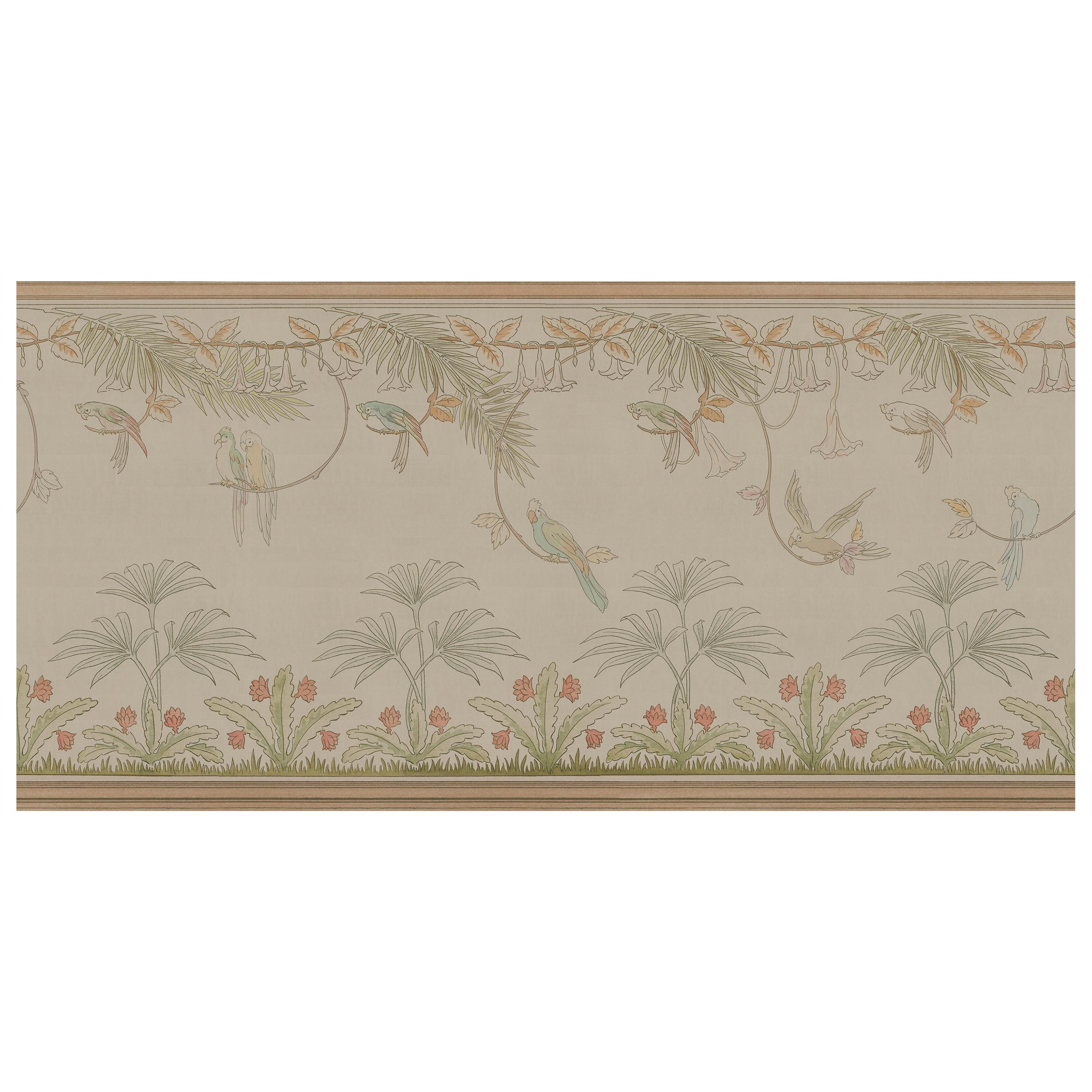Ornami Art Nouveau Parrots Vinyl Wallpaper Made in Italy Digital Printing For Sale