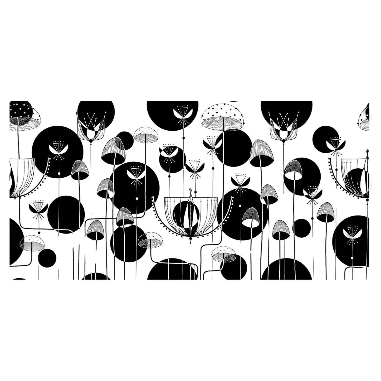 Ornami Black/White Geometric Bush Vinyl Wallpaper Made in Italy Digital Print For Sale