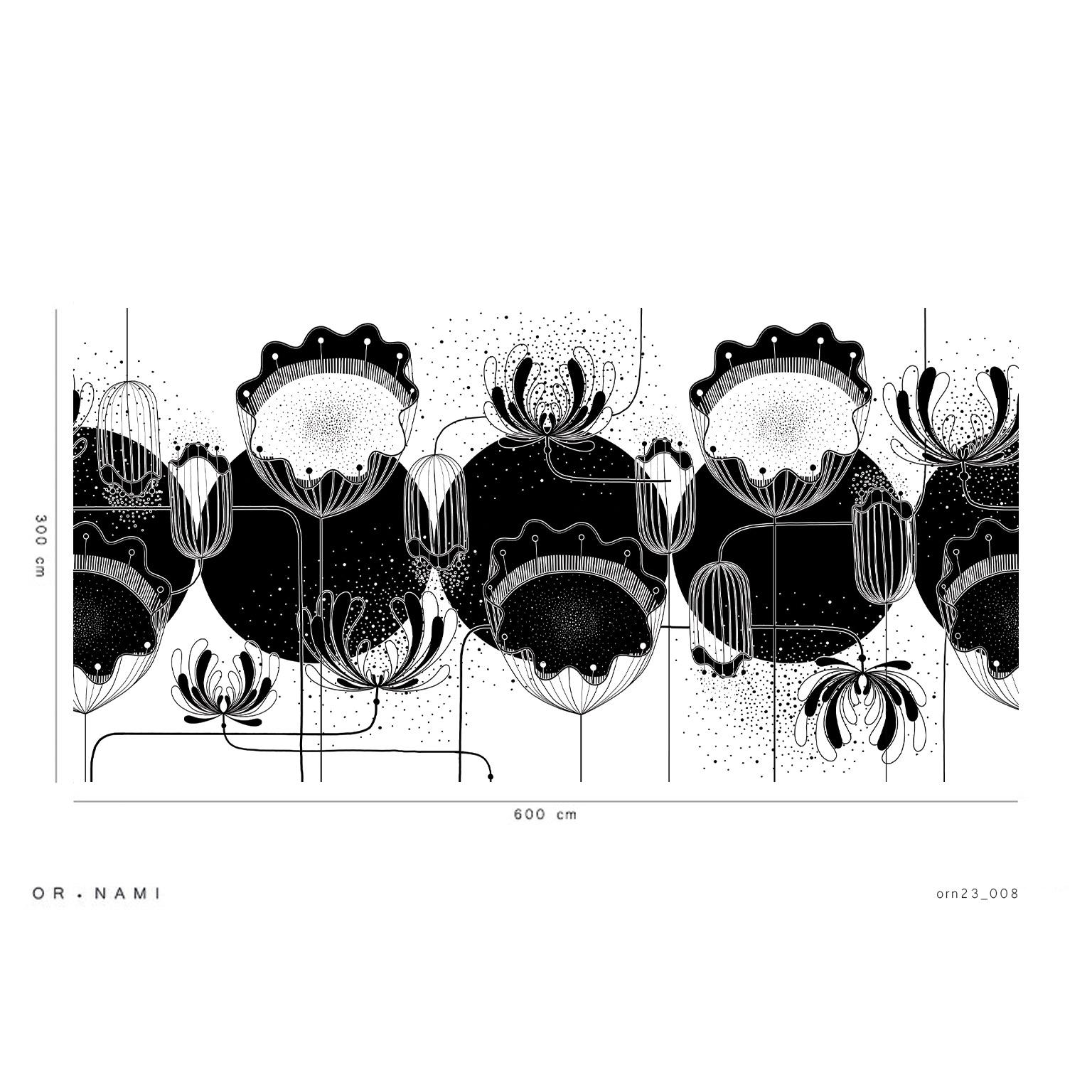 Italian Ornami Black/White Geometric Flower Vinyl Wallpaper Made in Italy Digital Print For Sale