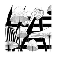 Ornami Black/White Geometric Mushrooms Vinyl Wallpaper Made in Italy Print