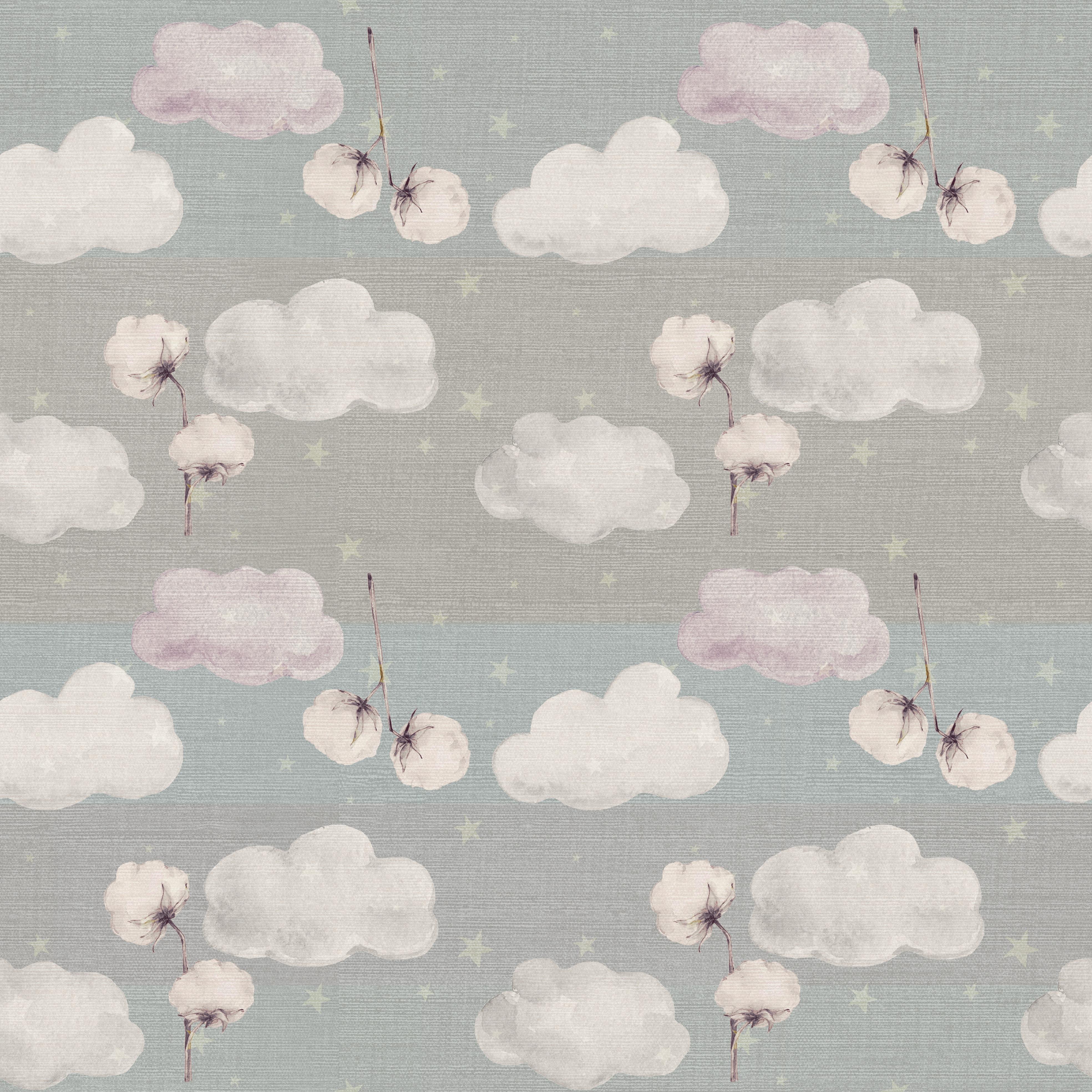 Paper Ornami Children cotton fluffy Vinyl Wallpaper Made in Italy Digital Printing For Sale