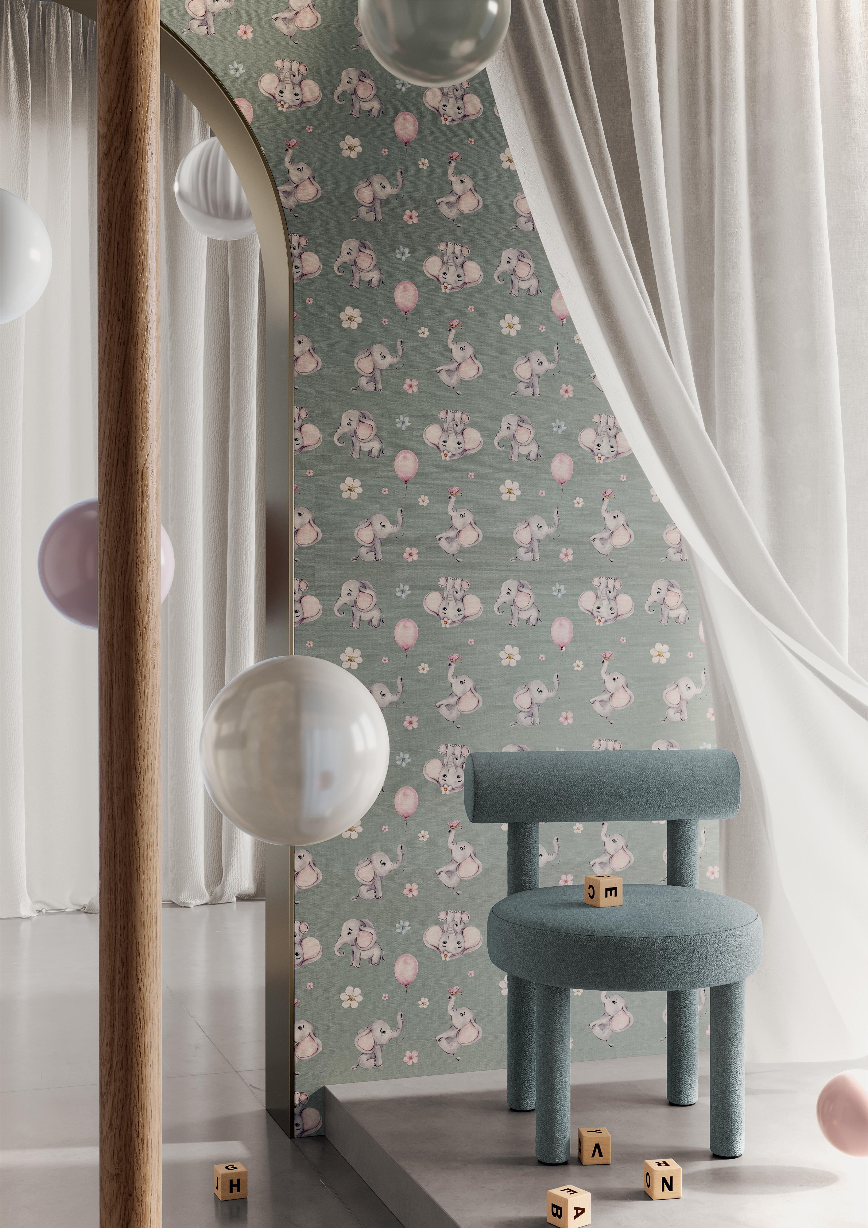 Italian Ornami Children Elephant giraffes Vinyl Wallpaper Made in Italy Digital Printing For Sale