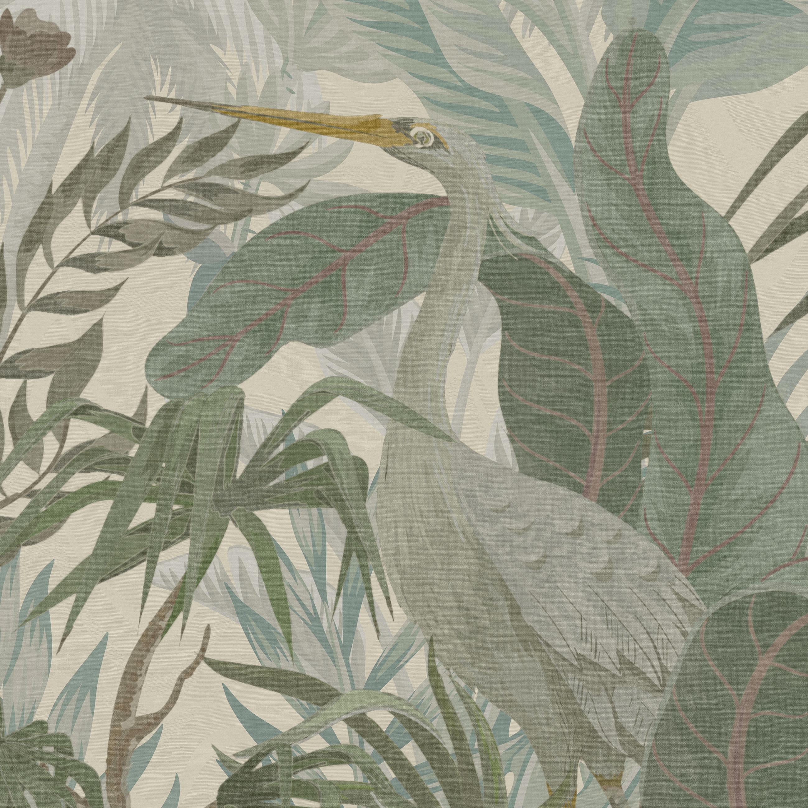 Modern Ornami Nature Birds Tropical Vinyl Wallpaper Made in Italy Digital Printing For Sale