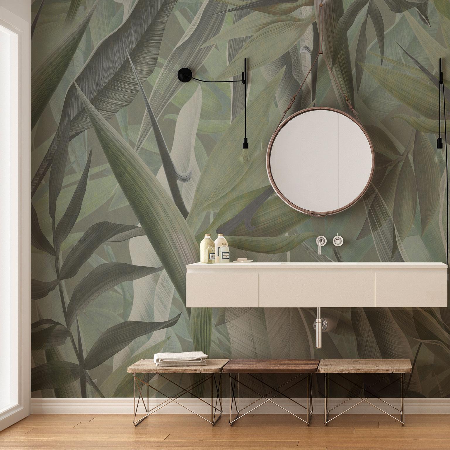 Moderno Carta da parati in vinile Ornami Nature Jungle Made in Italy Stampa Digitale in vendita