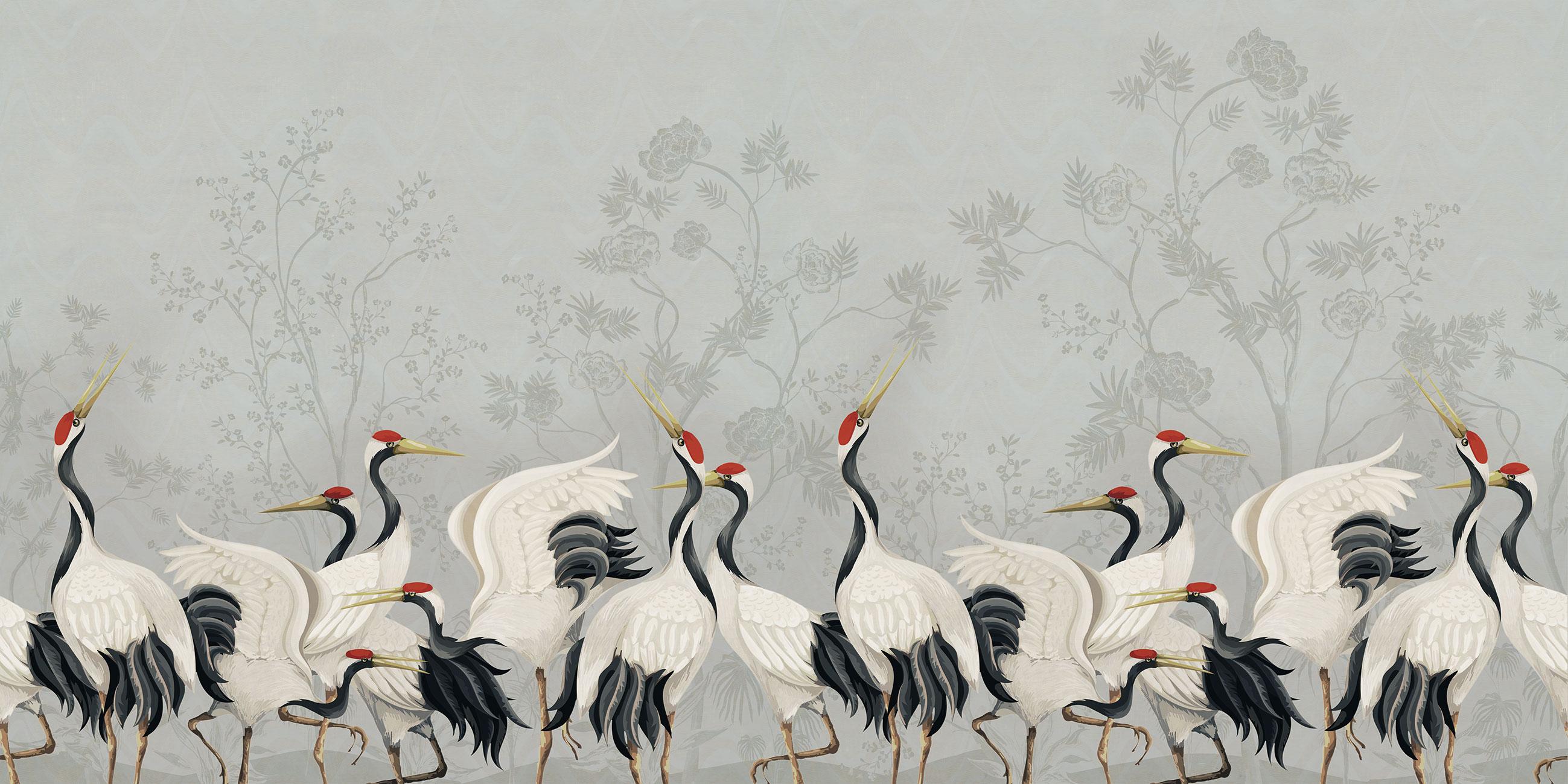 Ornami Nature Oriental Birds Gru Vinyl Wallpaper Made in Italy Digital ...