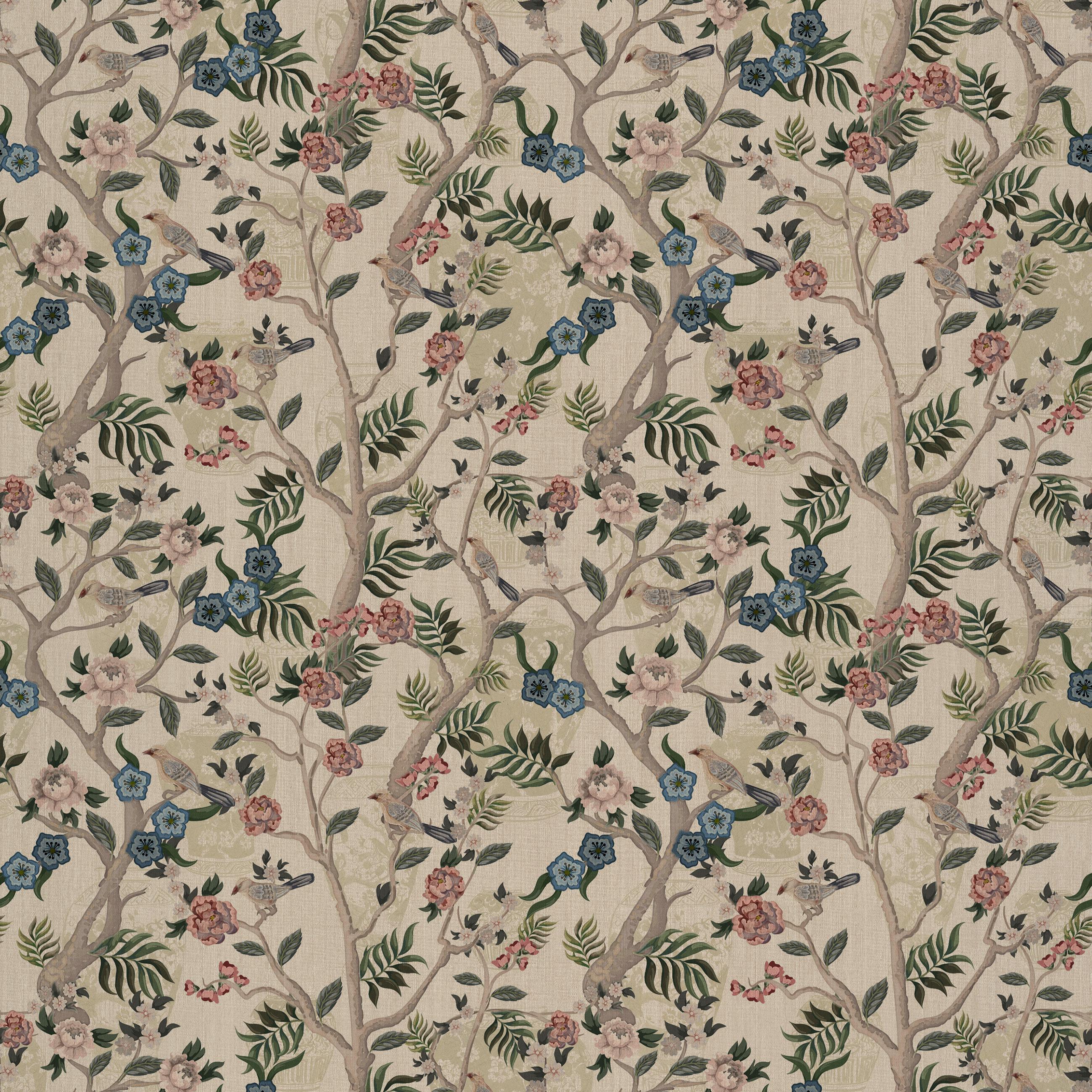 Paper Ornami Pattern Blossoms Chinoiserie Vinyl Wallpaper Made in Italy Digital Print For Sale