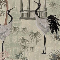 Ornami Pattern Crane Birds Japan Vinyl Wallpaper Made in Italy Digital Print