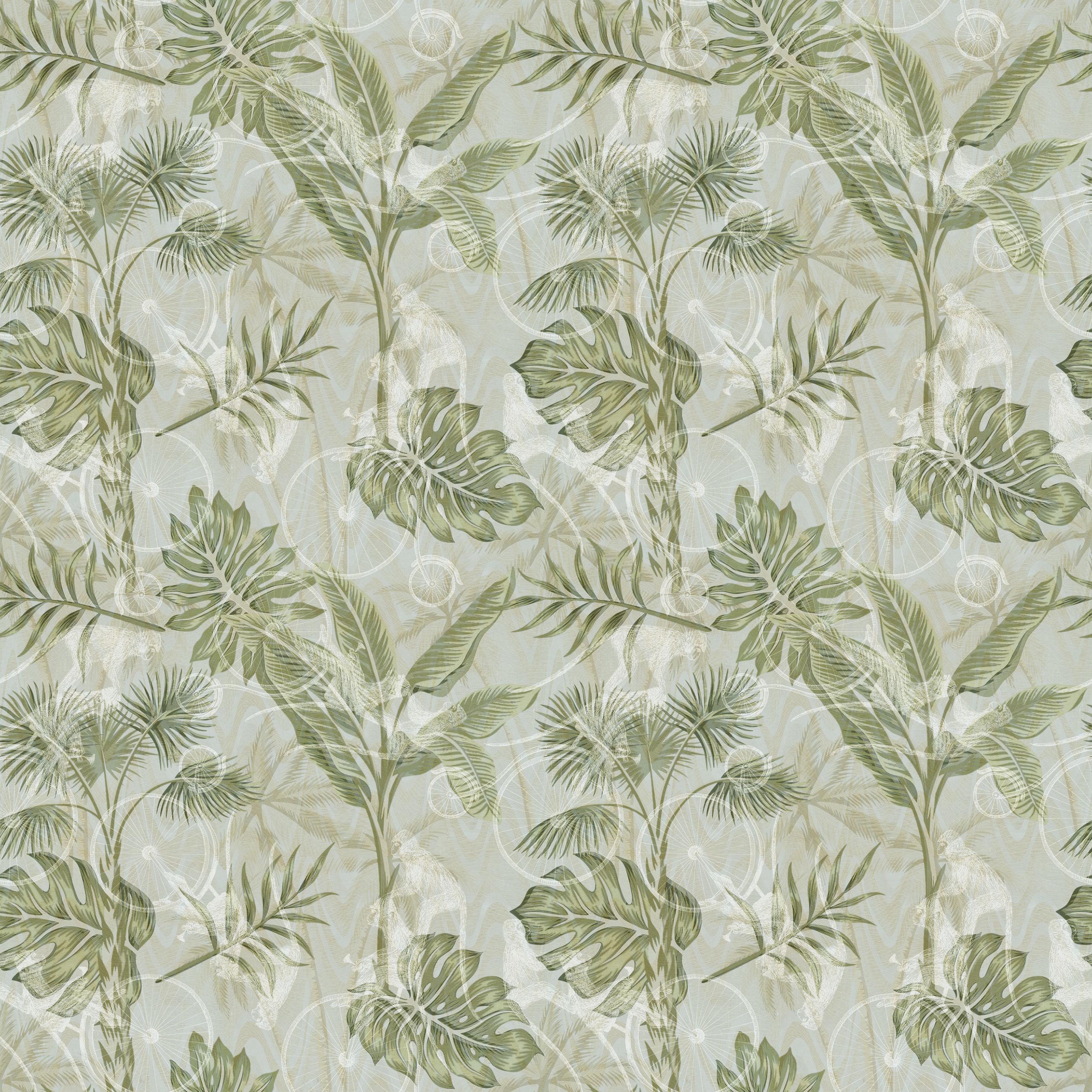 Modern Ornami Pattern Monastera Palm Leaves Vinyl Wallpaper Made in Italy Digital Print For Sale