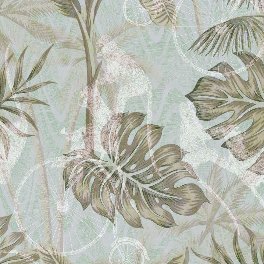 Paper Ornami Pattern Monastera Palm Leaves Vinyl Wallpaper Made in Italy Digital Print For Sale