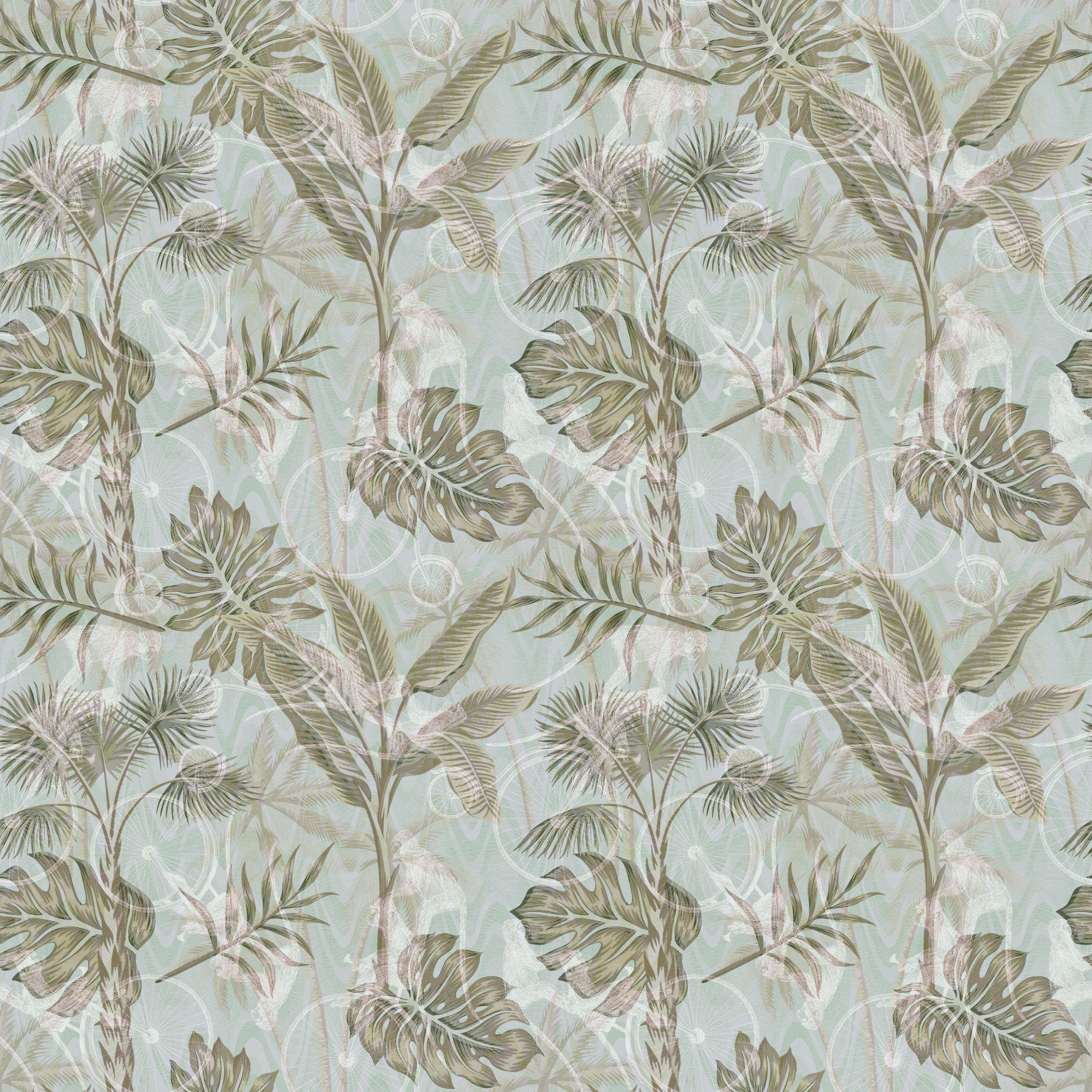 Ornami Pattern Monastera Palm Leaves Vinyl Wallpaper Made in Italy Digital Print For Sale 1