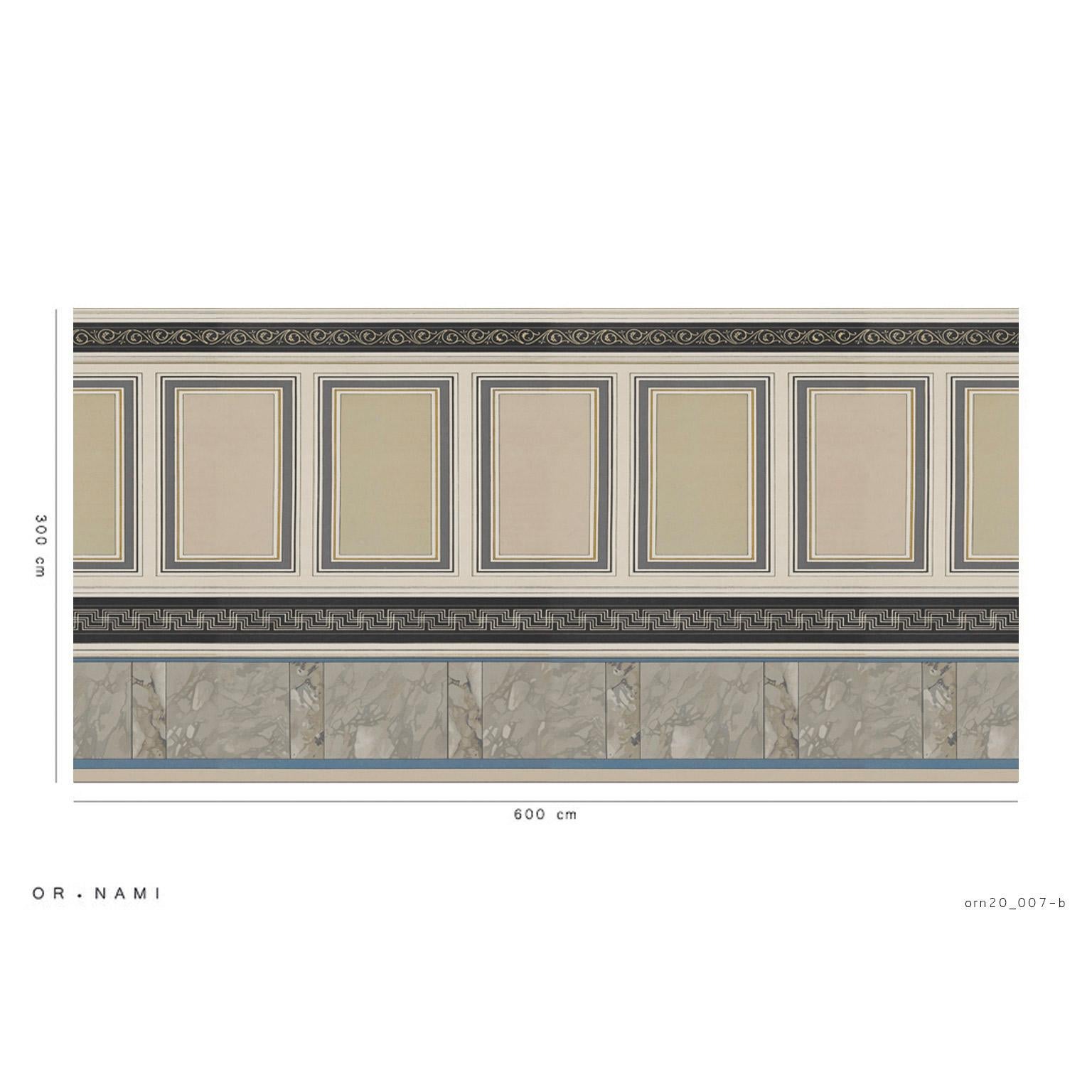 ORN20_007 It is an homage to the early Pompeian style of frescoes present in many of the temples and residences in Pompeii and Herculaneum, which have survived to the present day in all their sumptuous beauty. Large geometric bands which imitate the