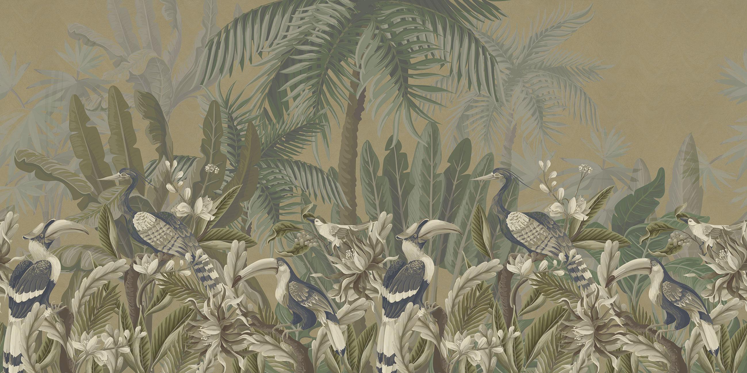Ornami Tropische Dschungel Vögel Vinyl-Tapete Hergestellt in Italien Digitaler Druck (Moderne) im Angebot
