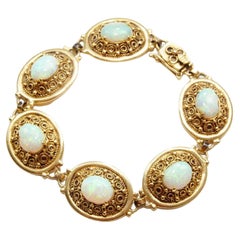 Ornate 14K White Opal Bezel Link Bracelet
