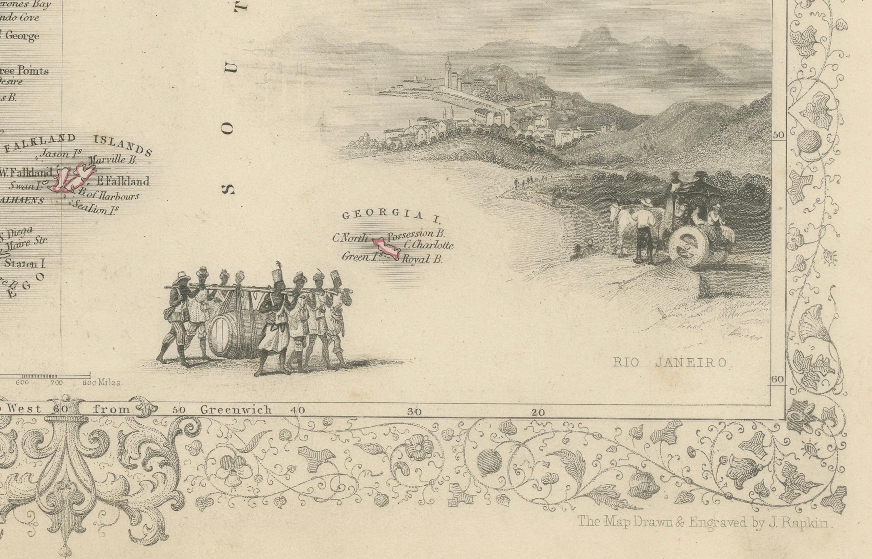 Paper Ornate 1850s Map of South America: A Masterpiece of Exploration & Art by Rapkin For Sale