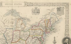 Mappa ornata degli Stati Uniti del 1850: Con punti di riferimento iconici e torrette