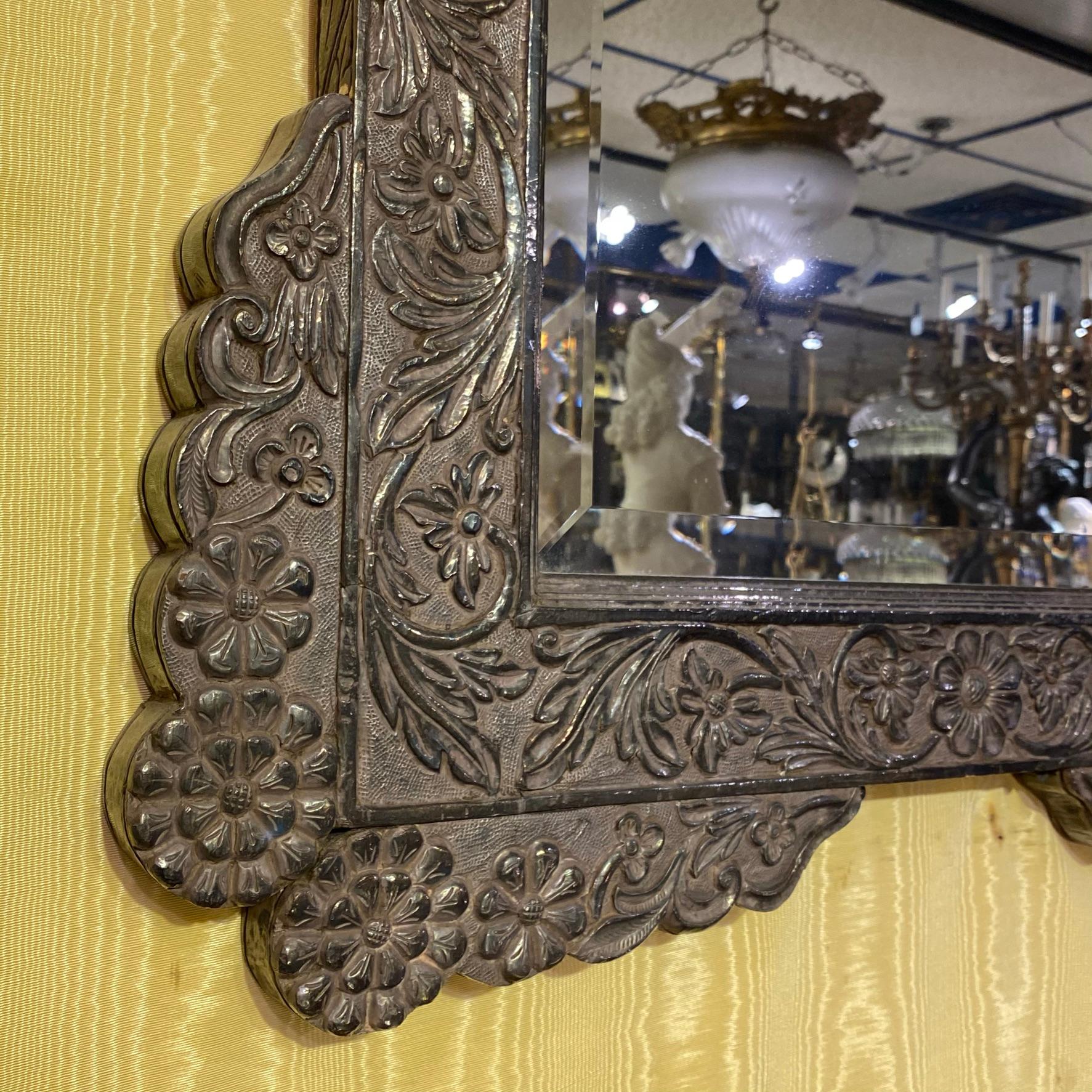 Late Victorian Ornate 19 Century Indian Silver Clad Mirror For Sale