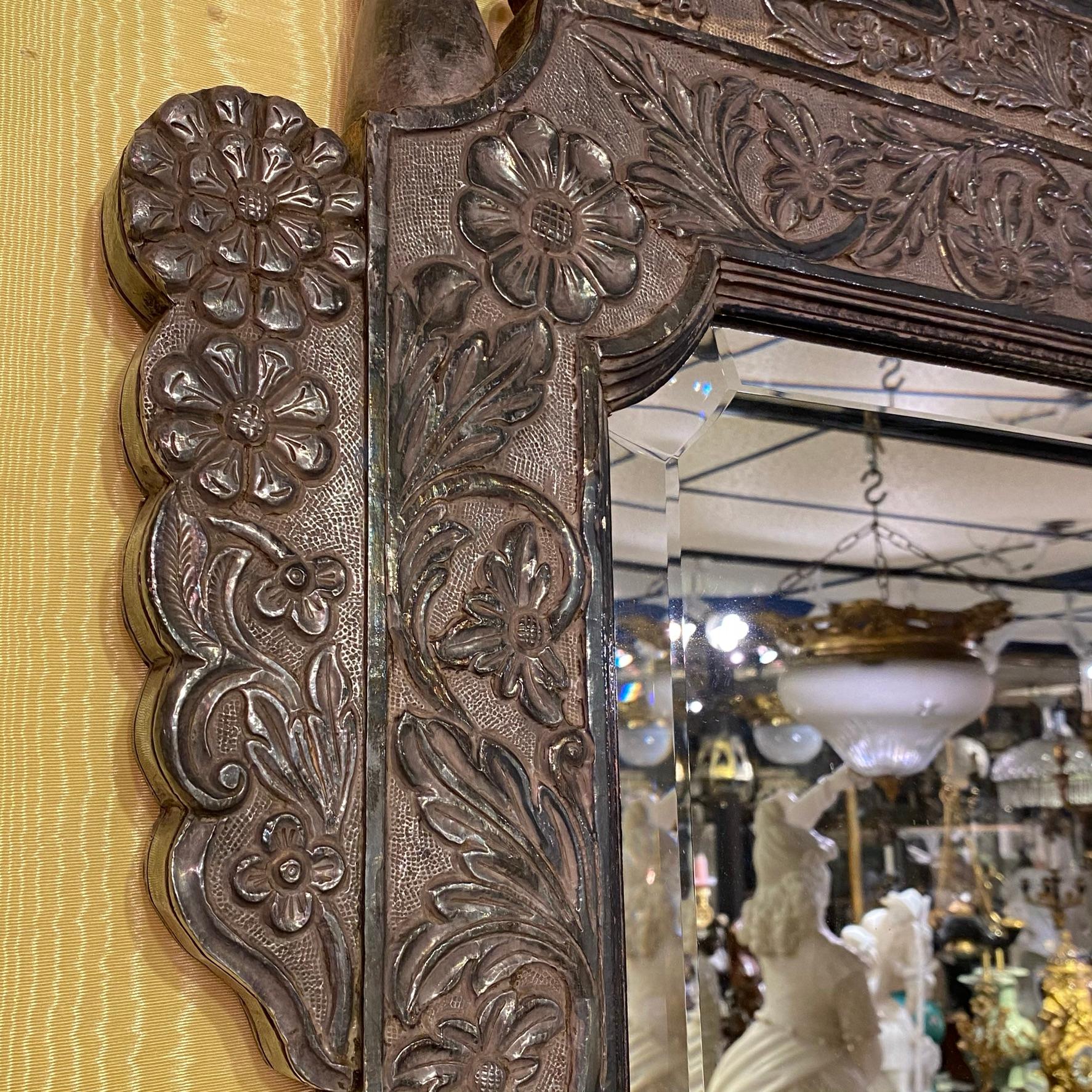 Repoussé Ornate 19 Century Indian Silver Clad Mirror For Sale
