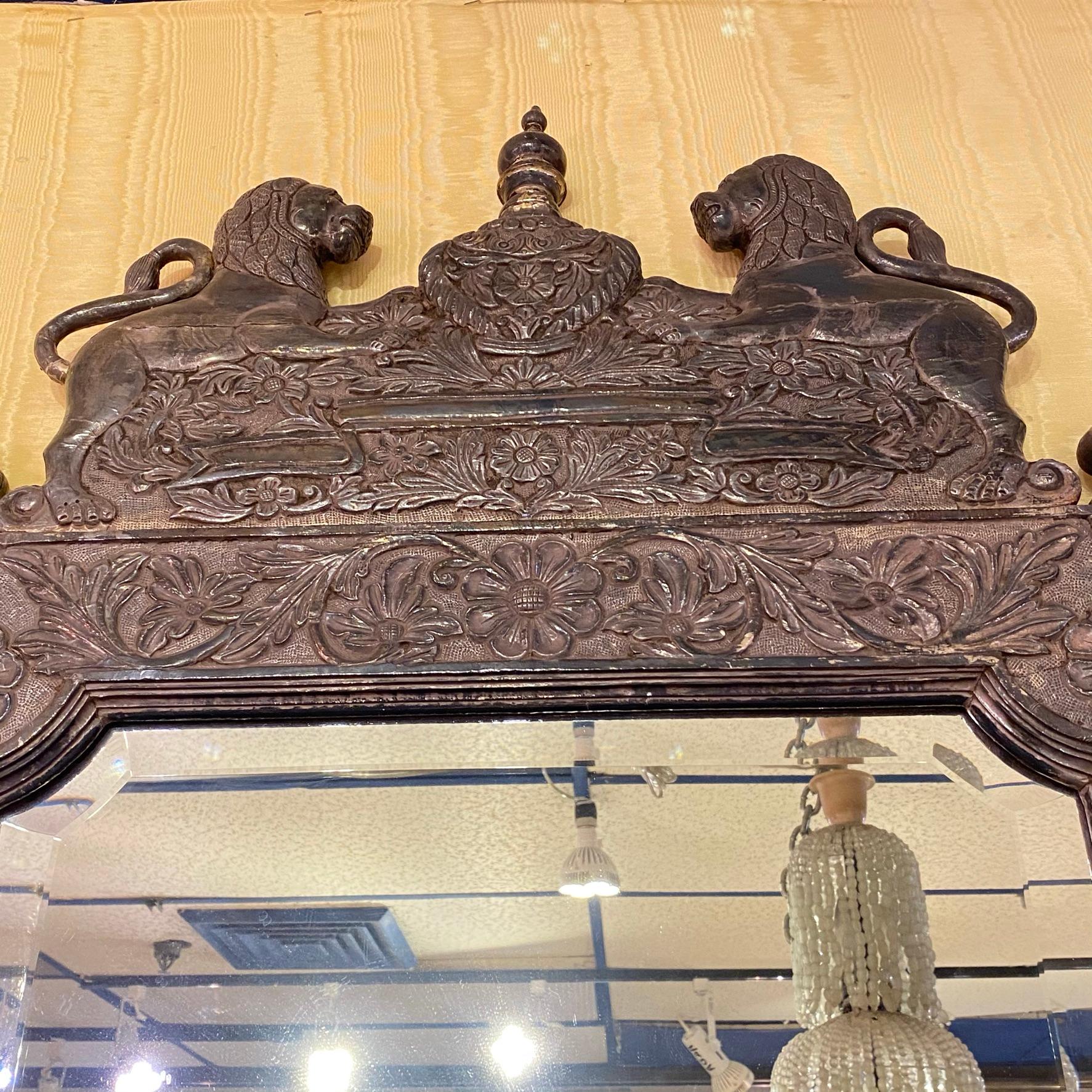 Ornate 19 Century Indian Silver Clad Mirror In Good Condition For Sale In New York, NY