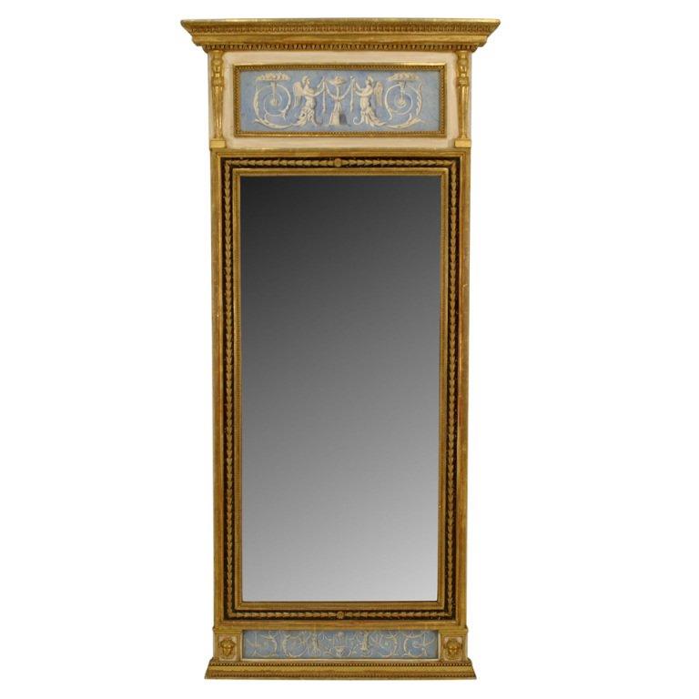 Swedish Neoclassical Parcel Gilt Wall Mirror with Frieze