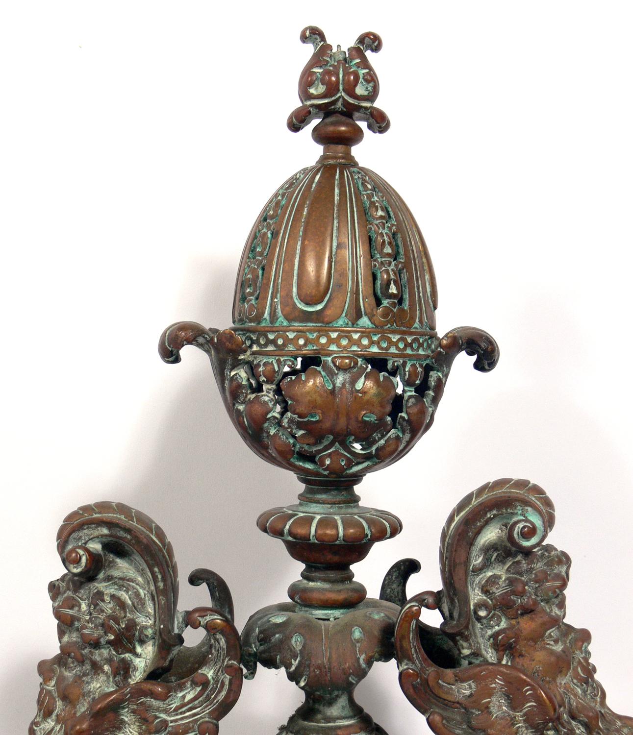Ornate 19th Century Bronze Andirons For Sale 2
