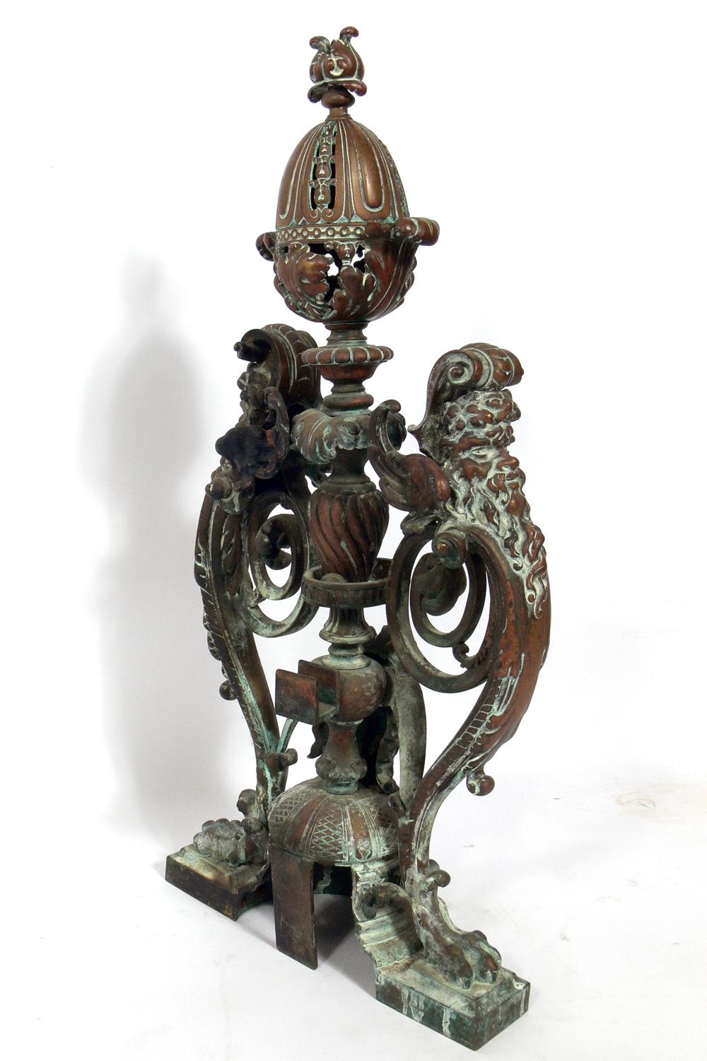 Ornate 19th Century Bronze Andirons For Sale 4