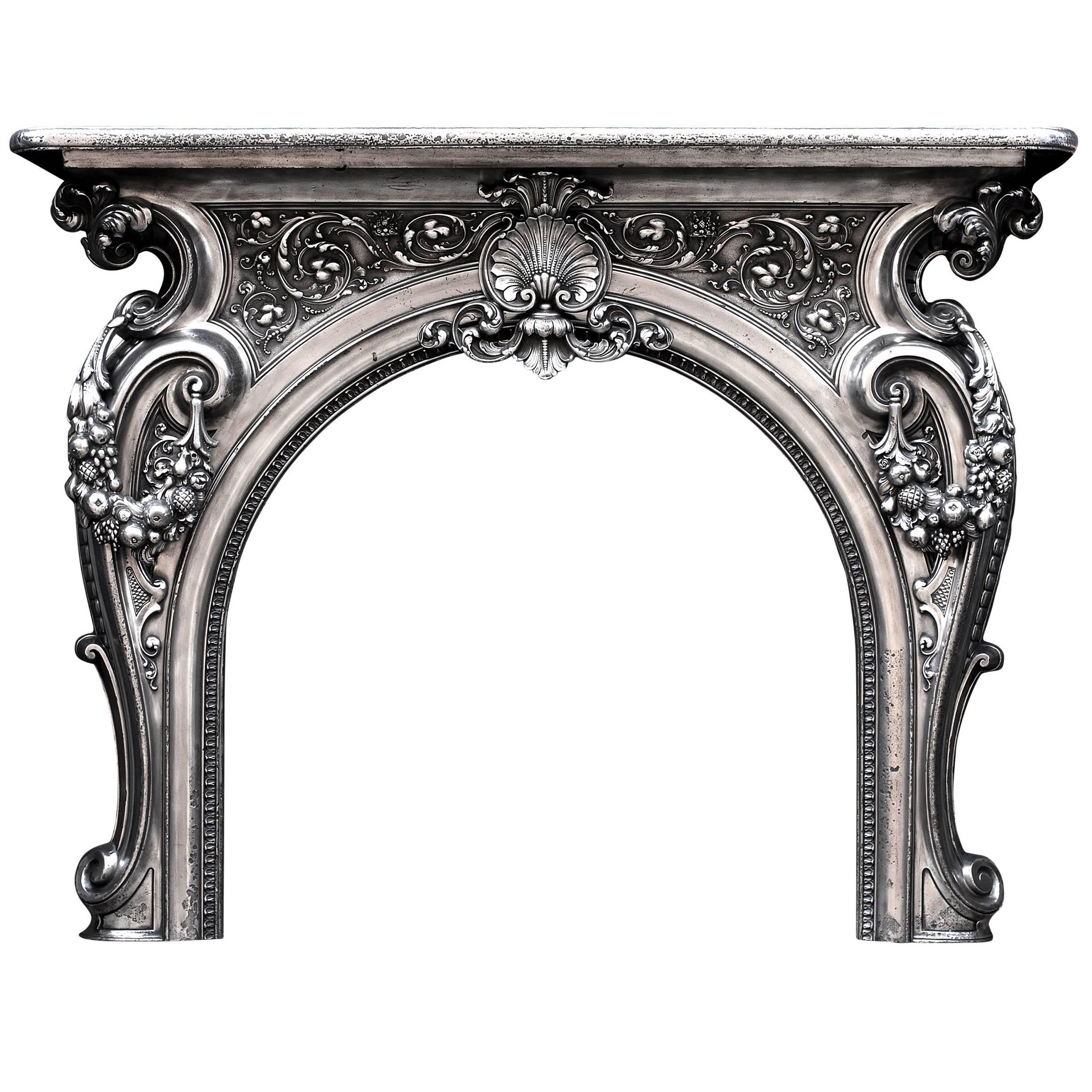 Ornate 19th Century French Cast Iron Fireplace For Sale