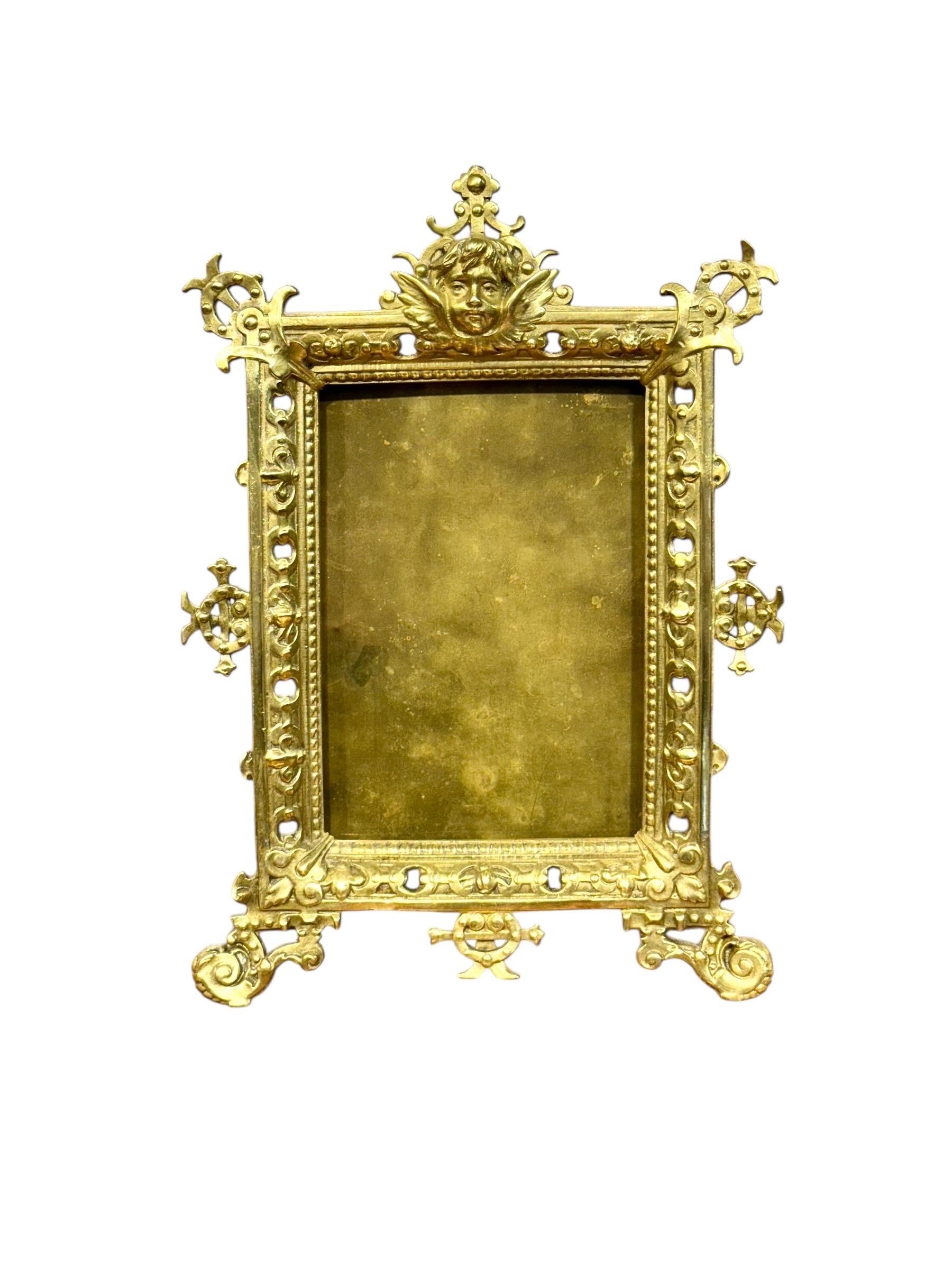 Ornate 19th-Century Gilt Bronze Tabletop Frame with Cherub Motif For Sale 6