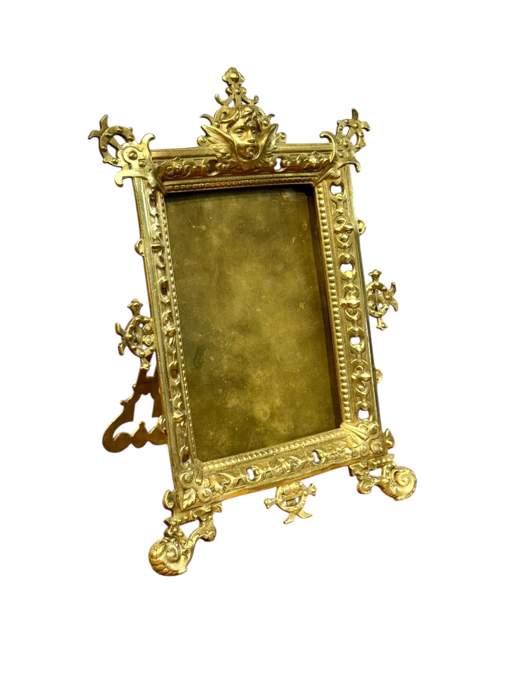 19th Century Ornate 19th-Century Gilt Bronze Tabletop Frame with Cherub Motif For Sale