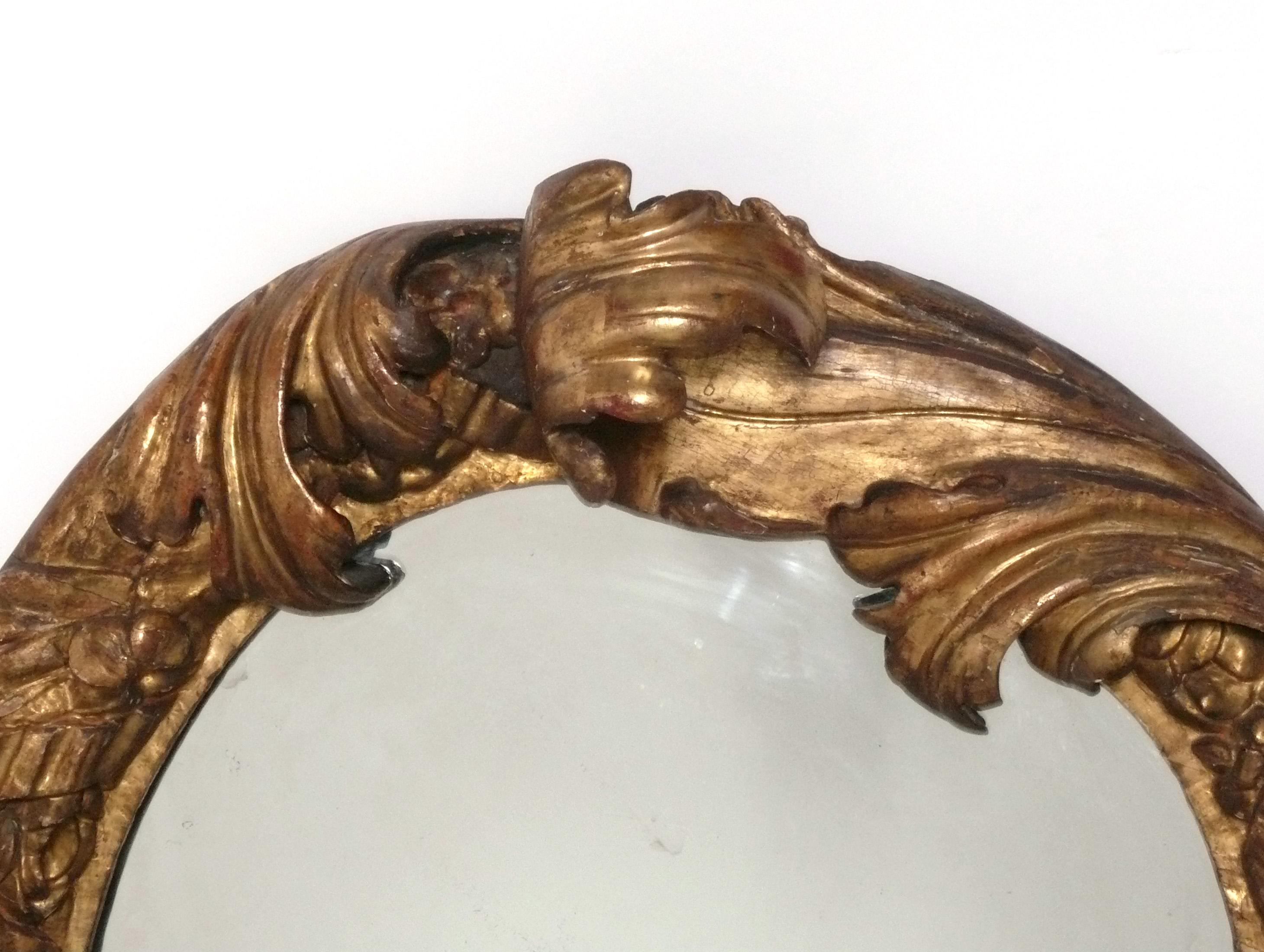 Rococo Miroir doré orné du 19ème siècle avec une merveilleuse patine 37