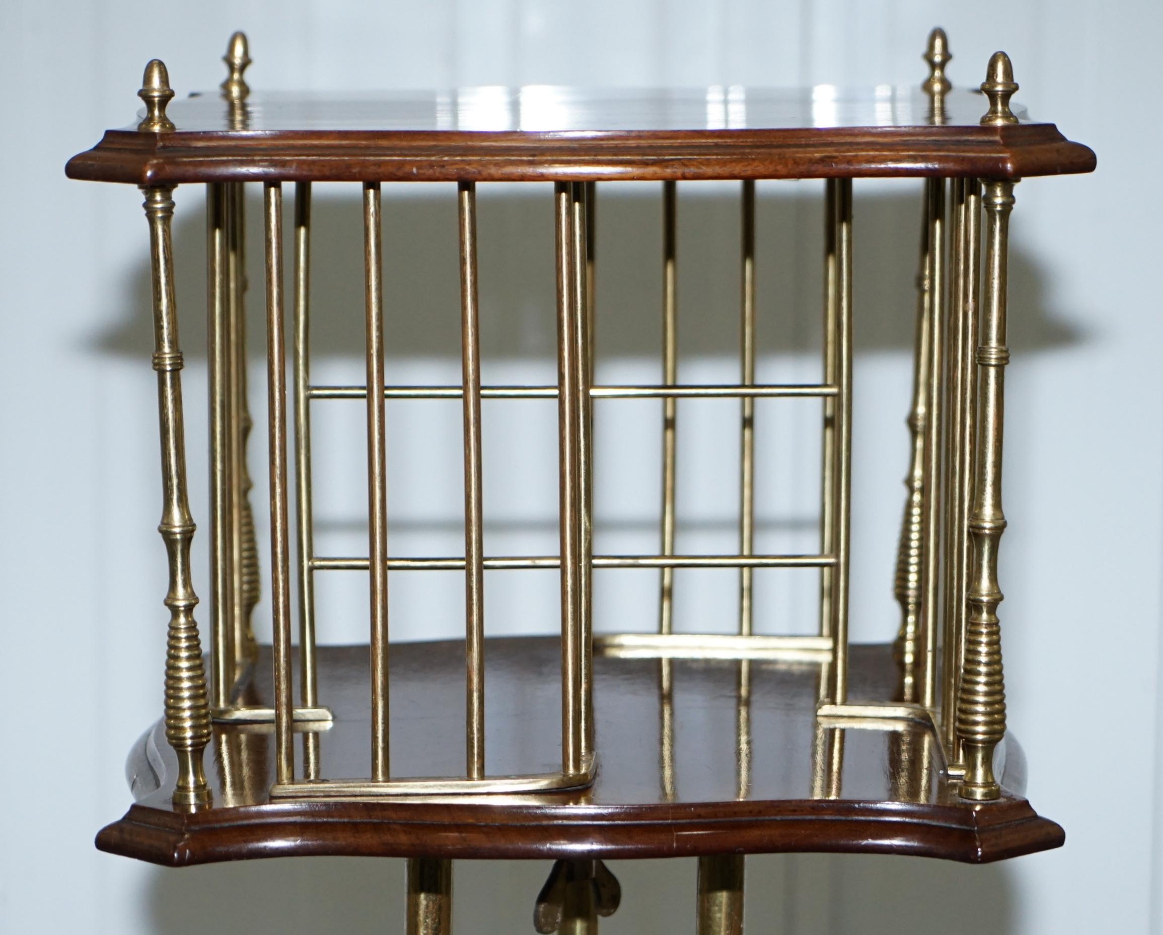 Ornate 19th Century Hardwood and Brass Revolving Bookcase in the Regency Style 2