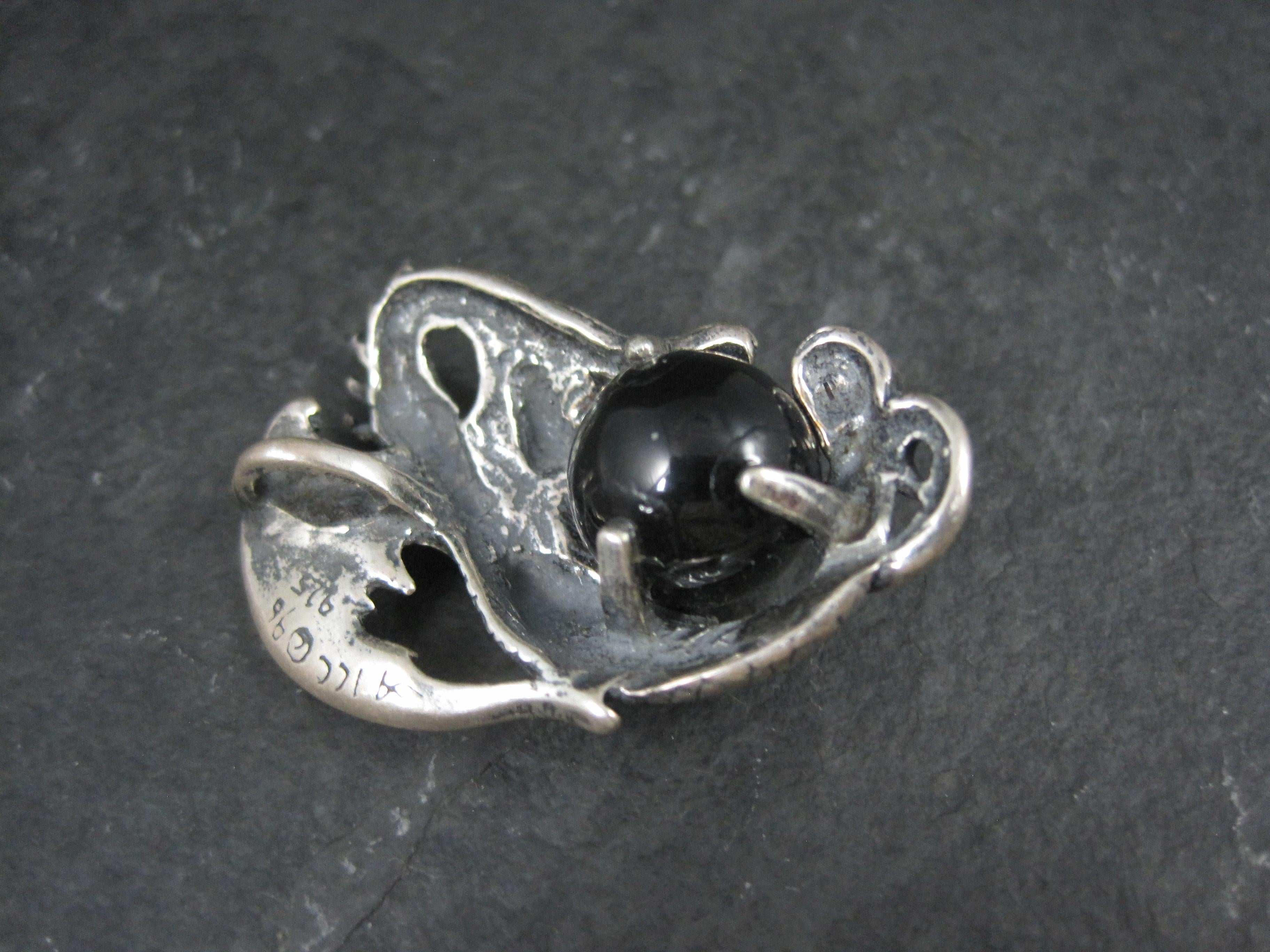 da uomo o donna Ciondolo Drago d'epoca in argento Sterling 3D Ornato Sfera di Onice Nero in vendita