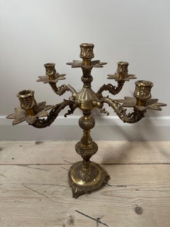 Verschnörkelter 5-armiger Kandelaber, vergoldet, ca. 19.